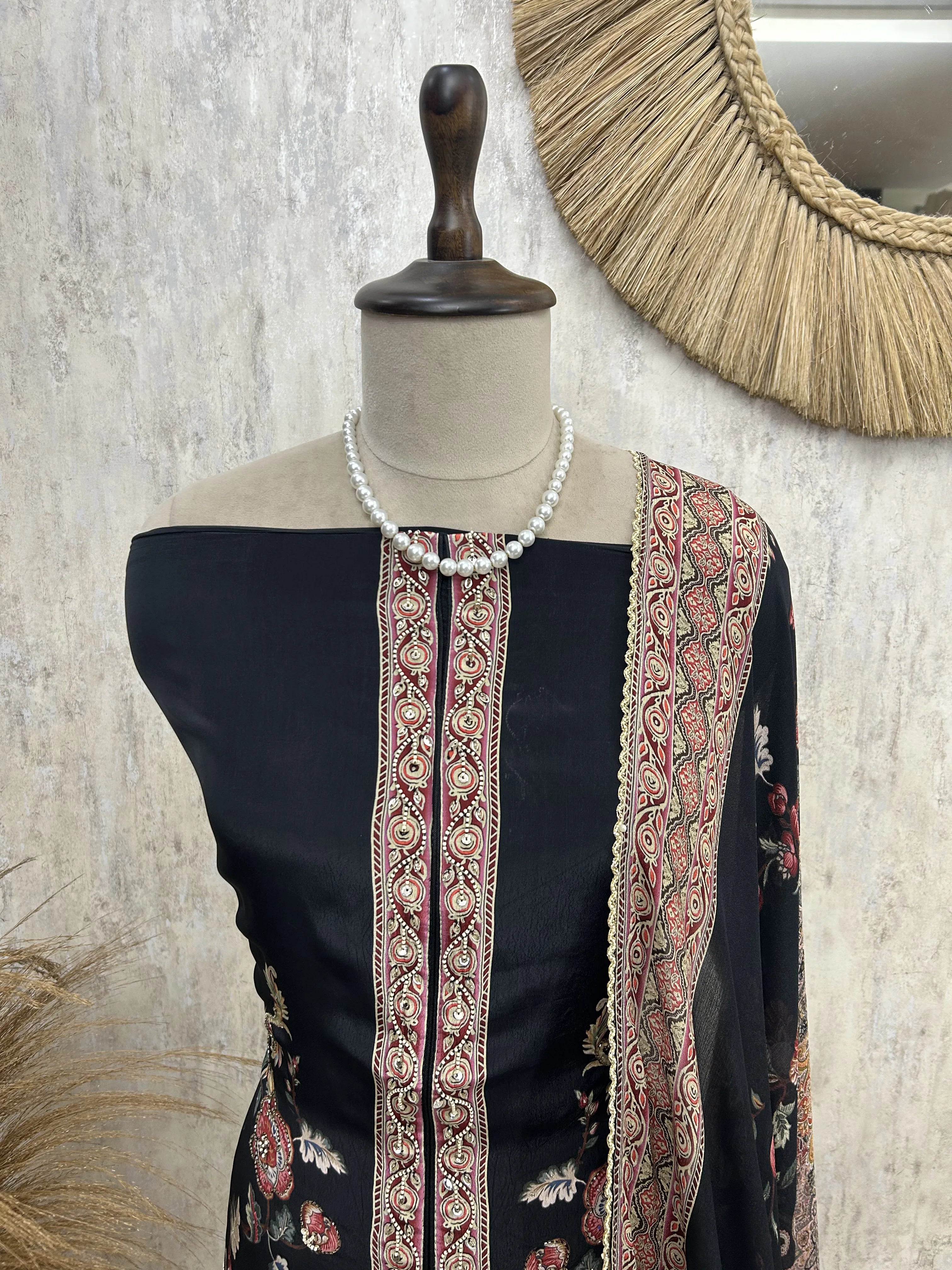 Traditional Wear Crepe Unstiched Suit