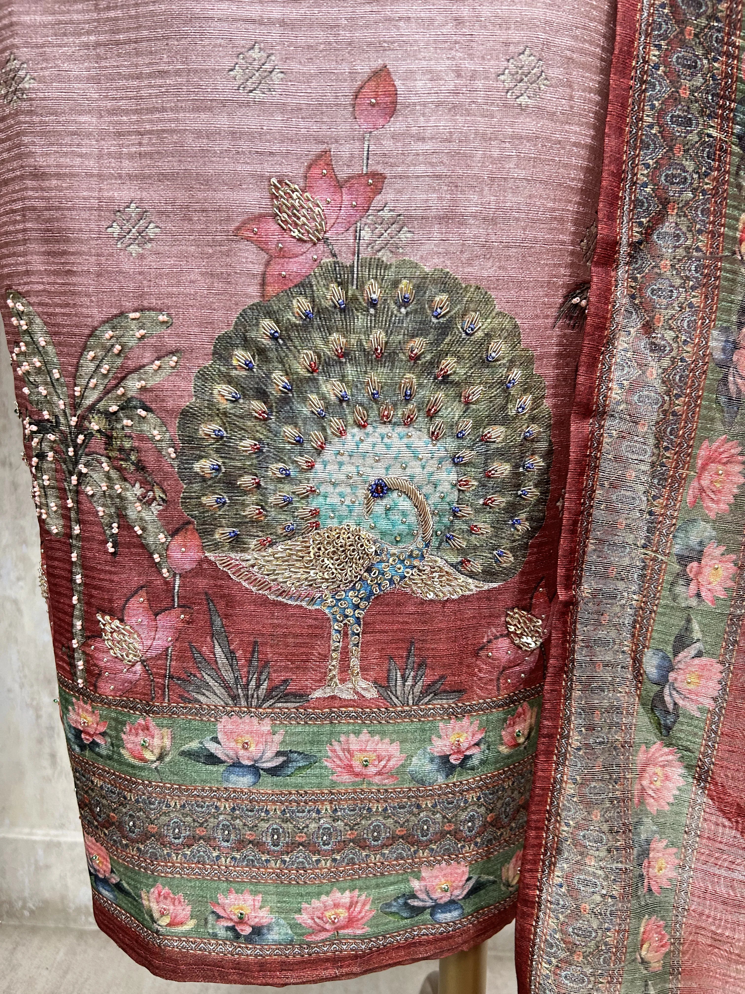 Peacock Bloom Unstiched Suit