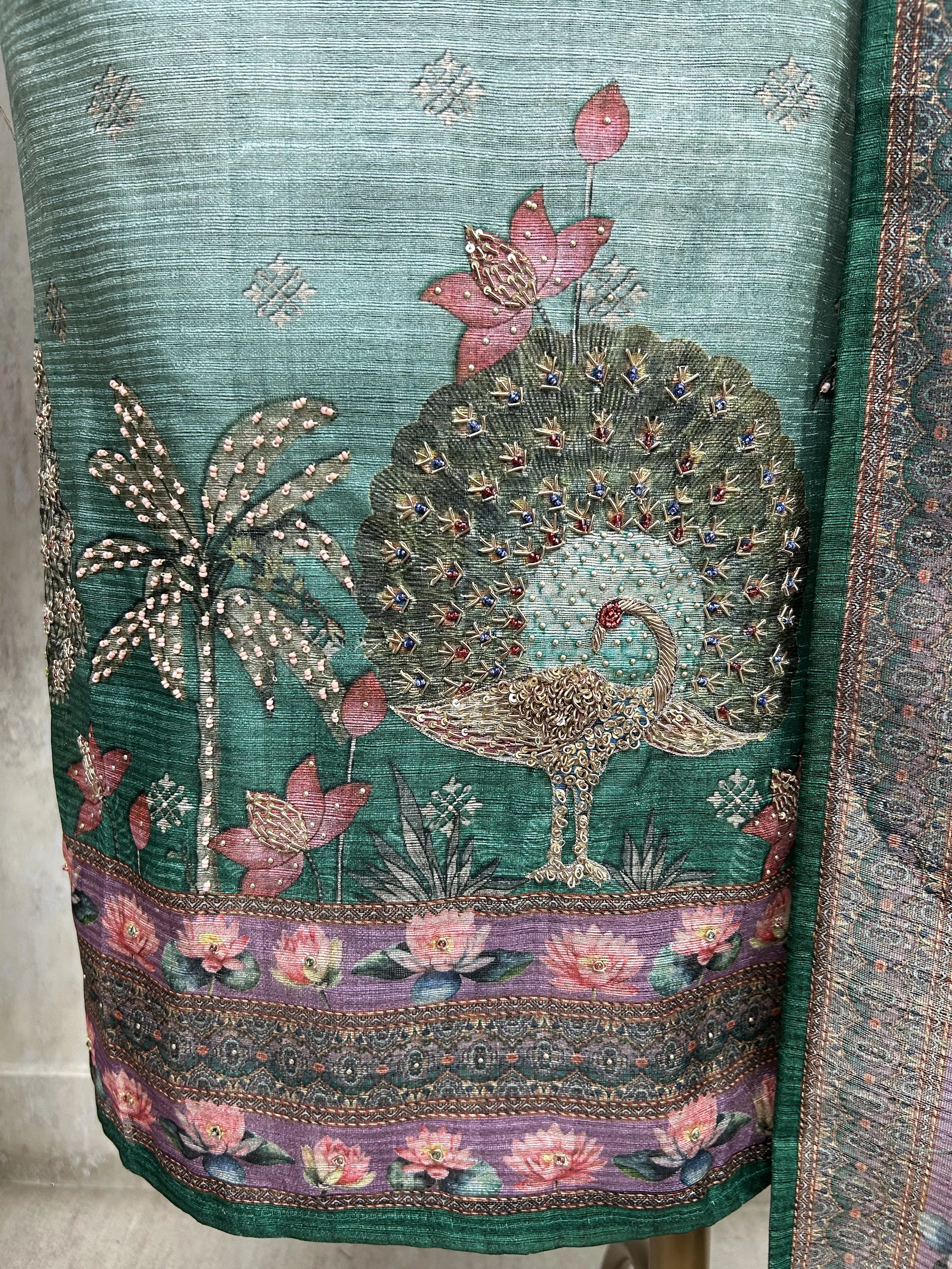 Peacock Bloom Unstiched Suit