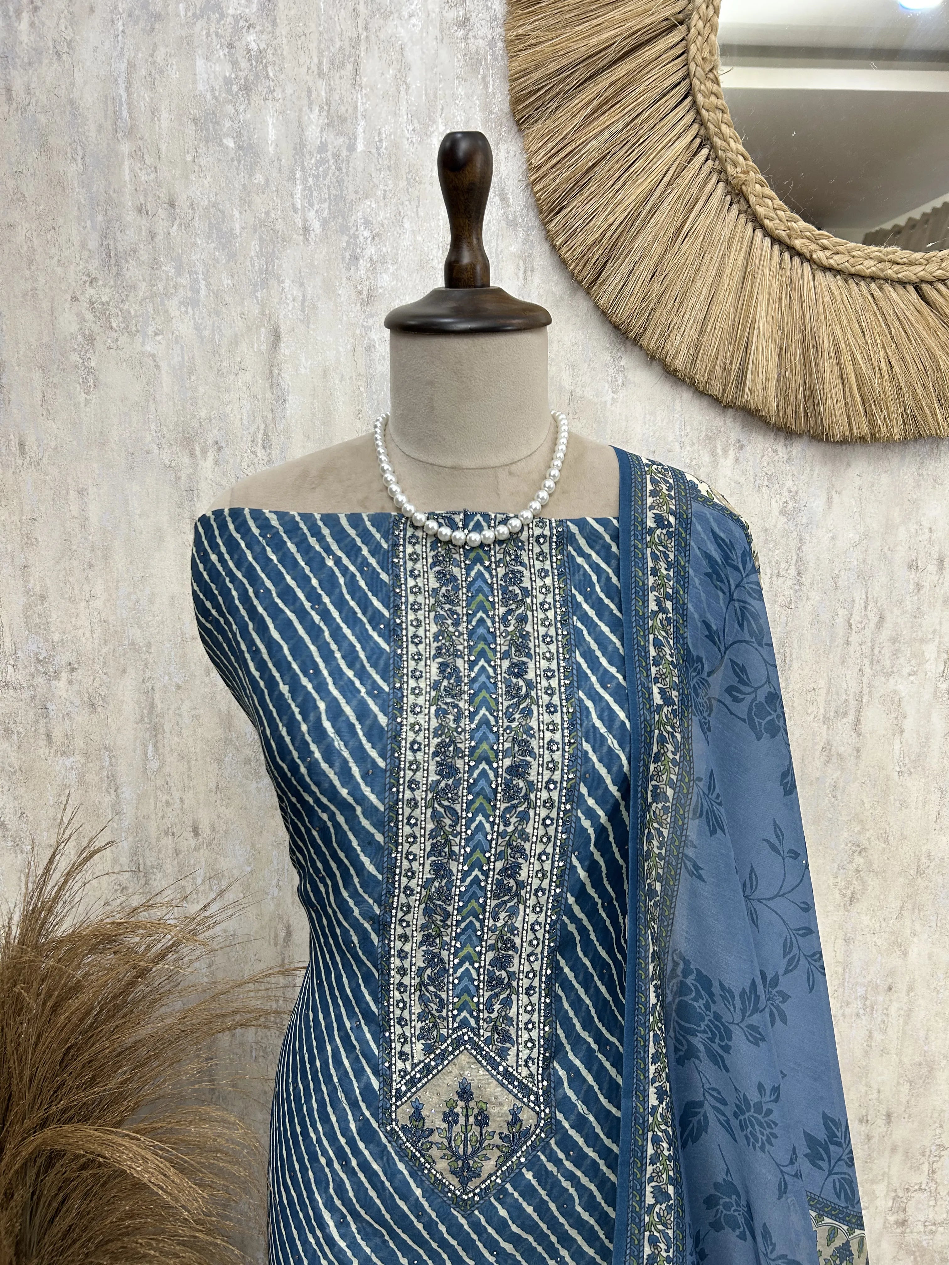 Elegant Ethnic Blues Unstiched Suit