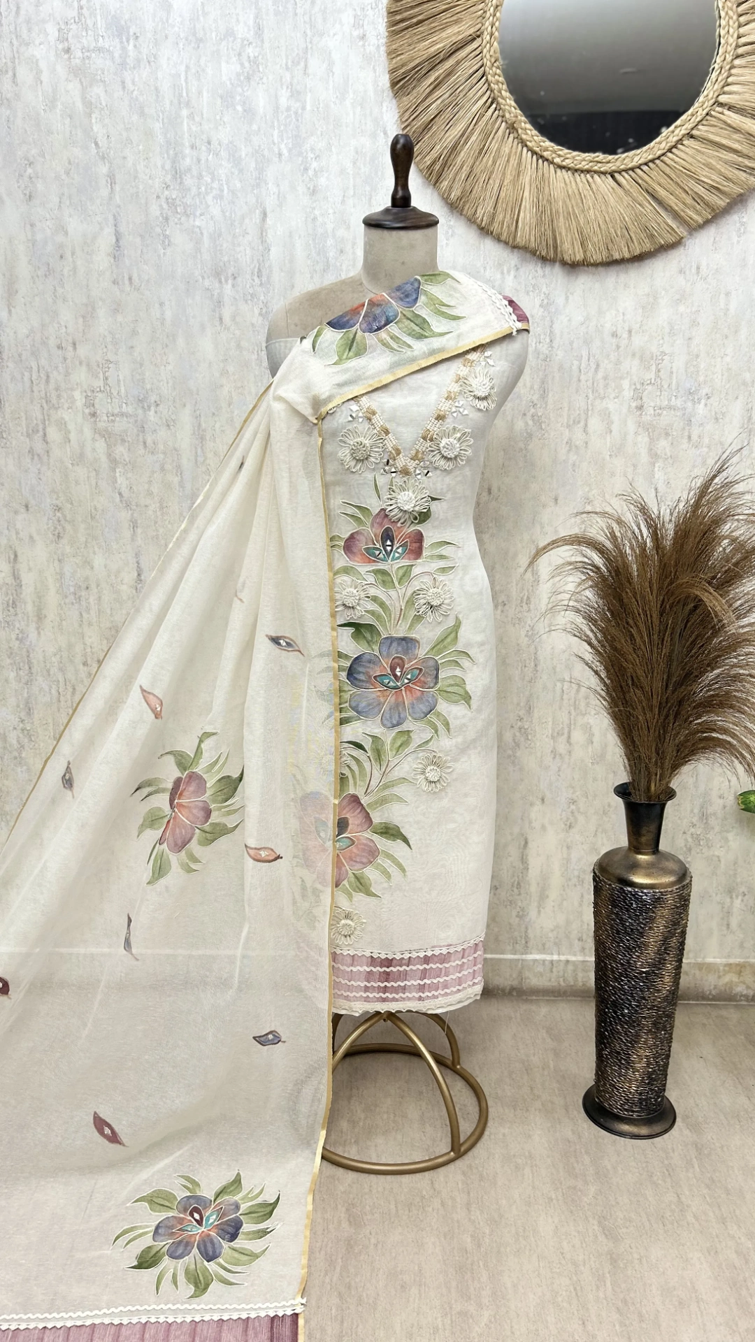 Botanical Charm Jute Cotton Unstitched Suit