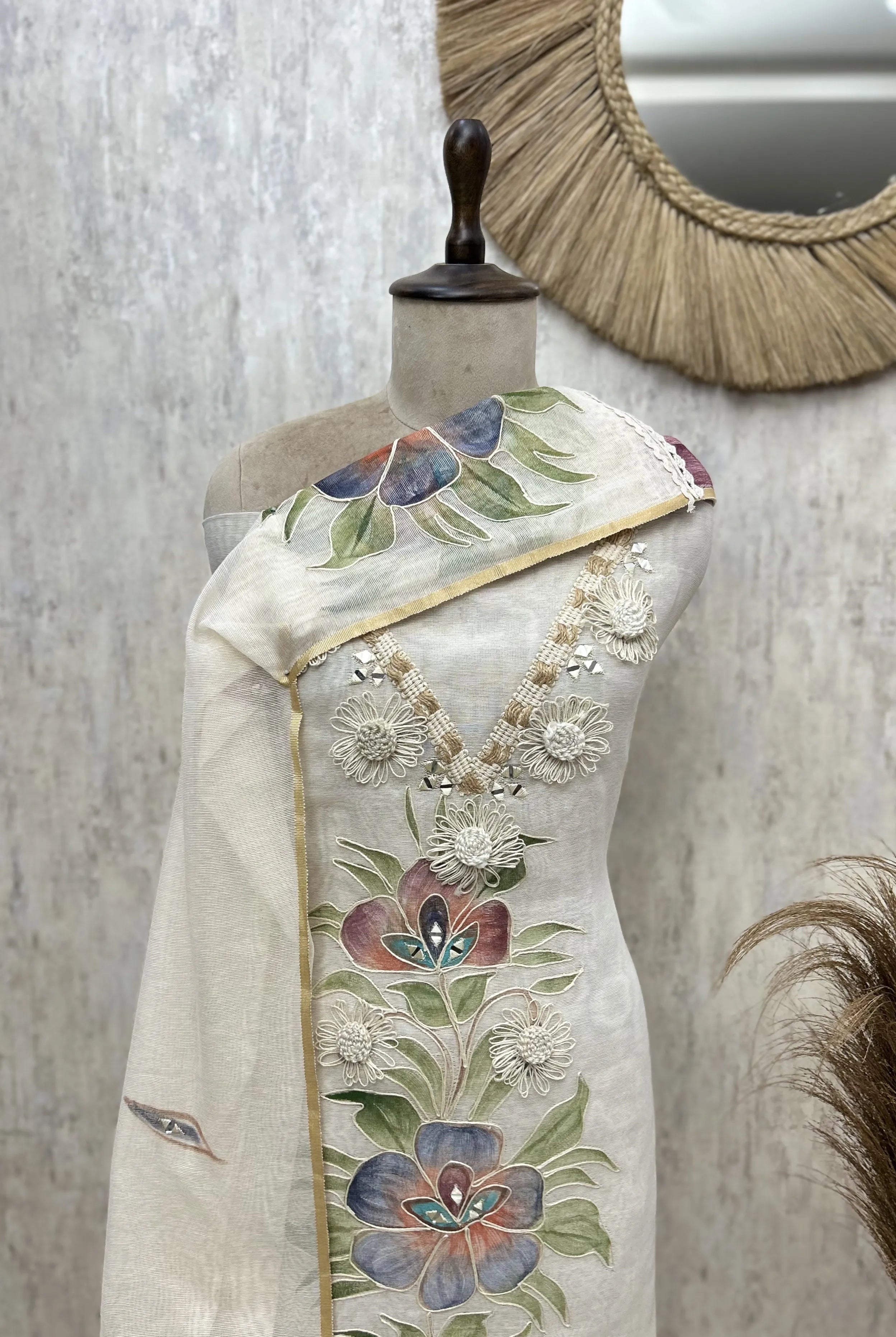 Botanical Charm Jute Cotton Unstitched Suit
