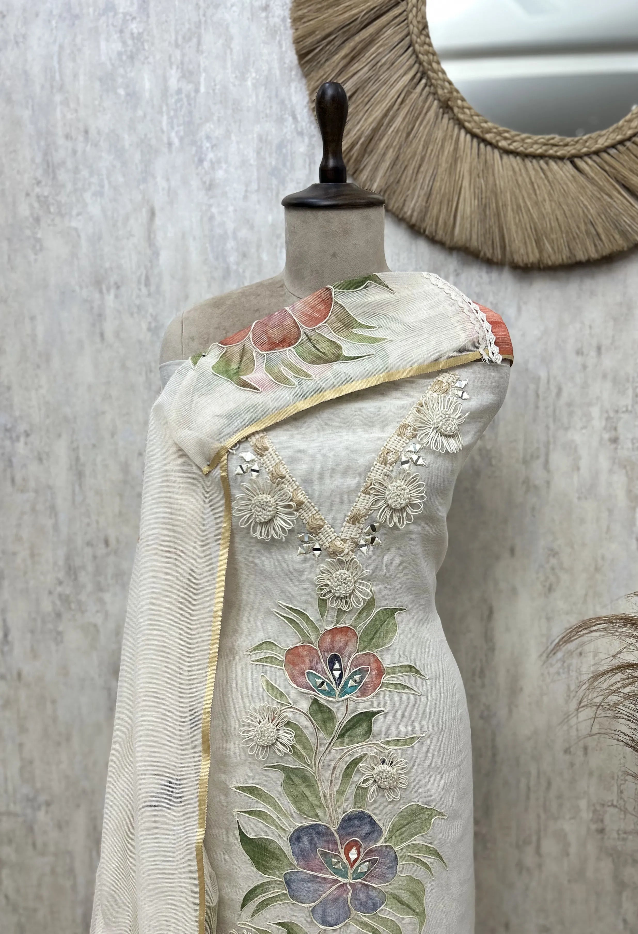 Botanical Charm Jute Cotton Unstitched Suit