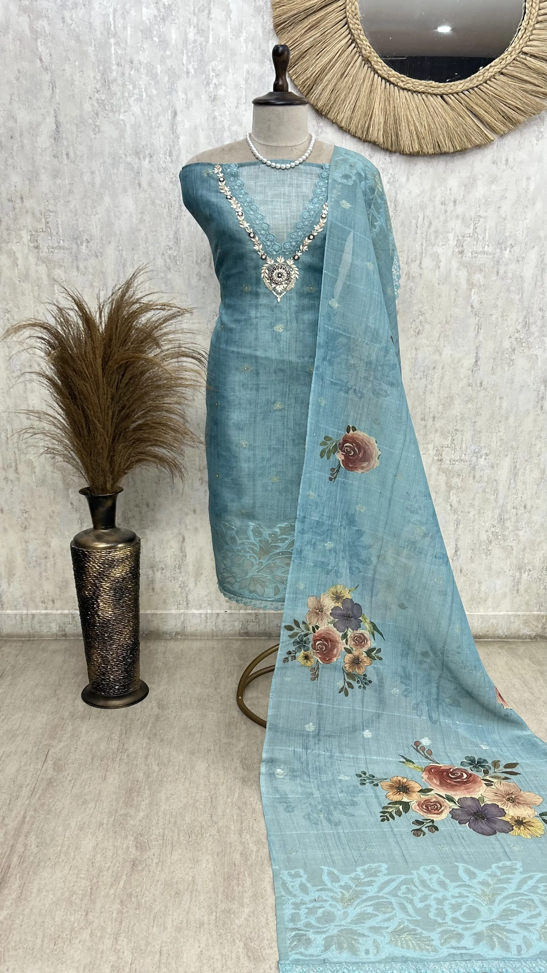 Teal Heirloom Elegance Unstiched Suit