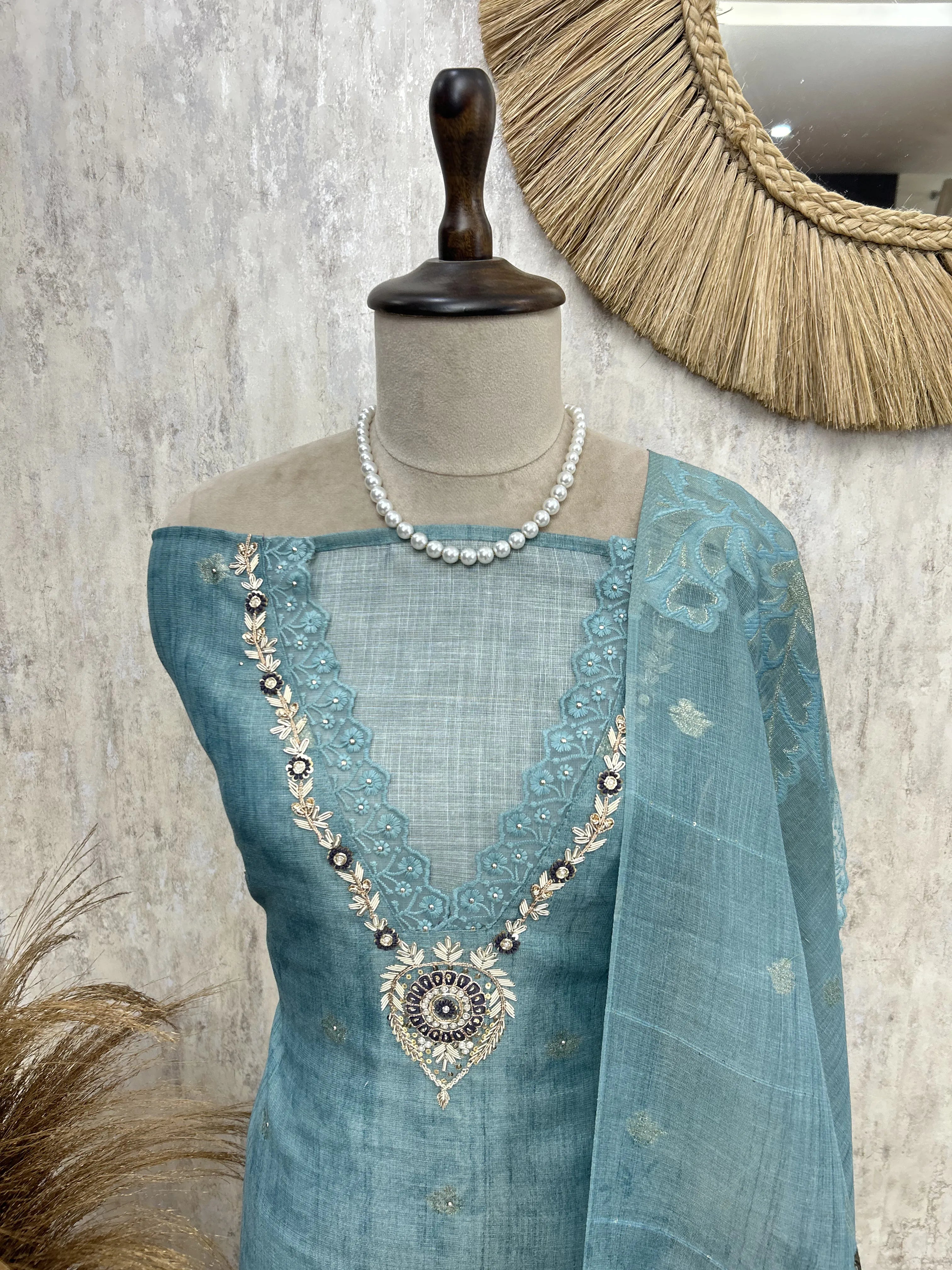 Teal Heirloom Elegance Unstiched Suit