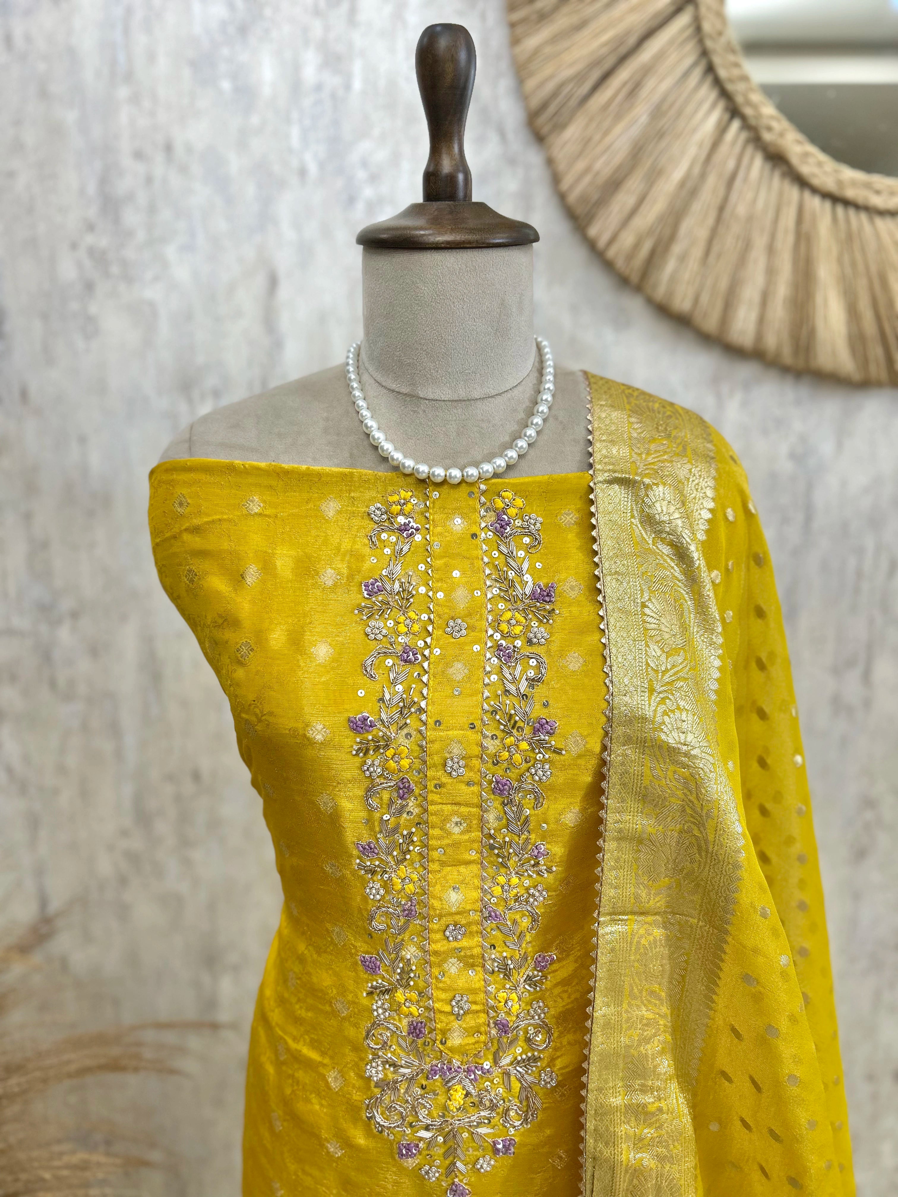 Unstitched Tissue Suit Set Featuring Organza Dupatta