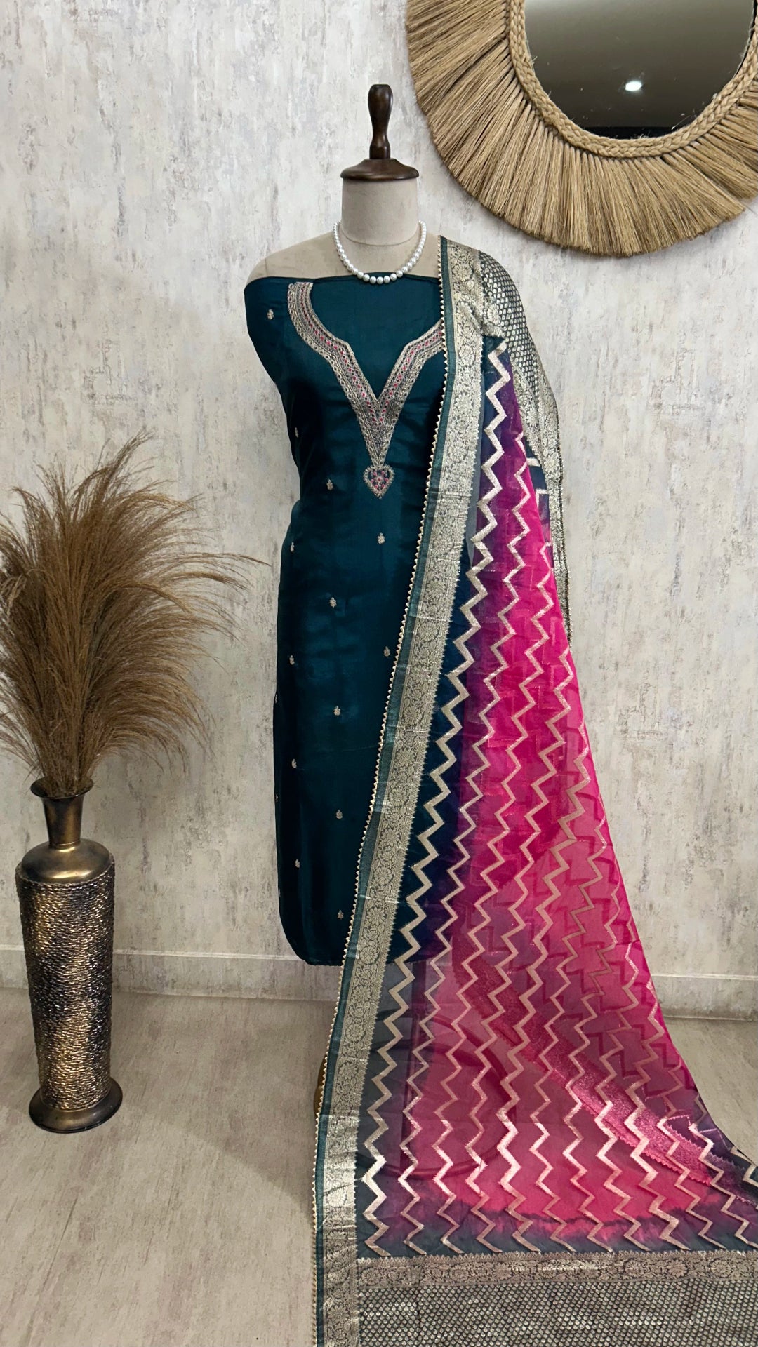 Modal Unstitched Suit Set Featuring Organza Dupatta