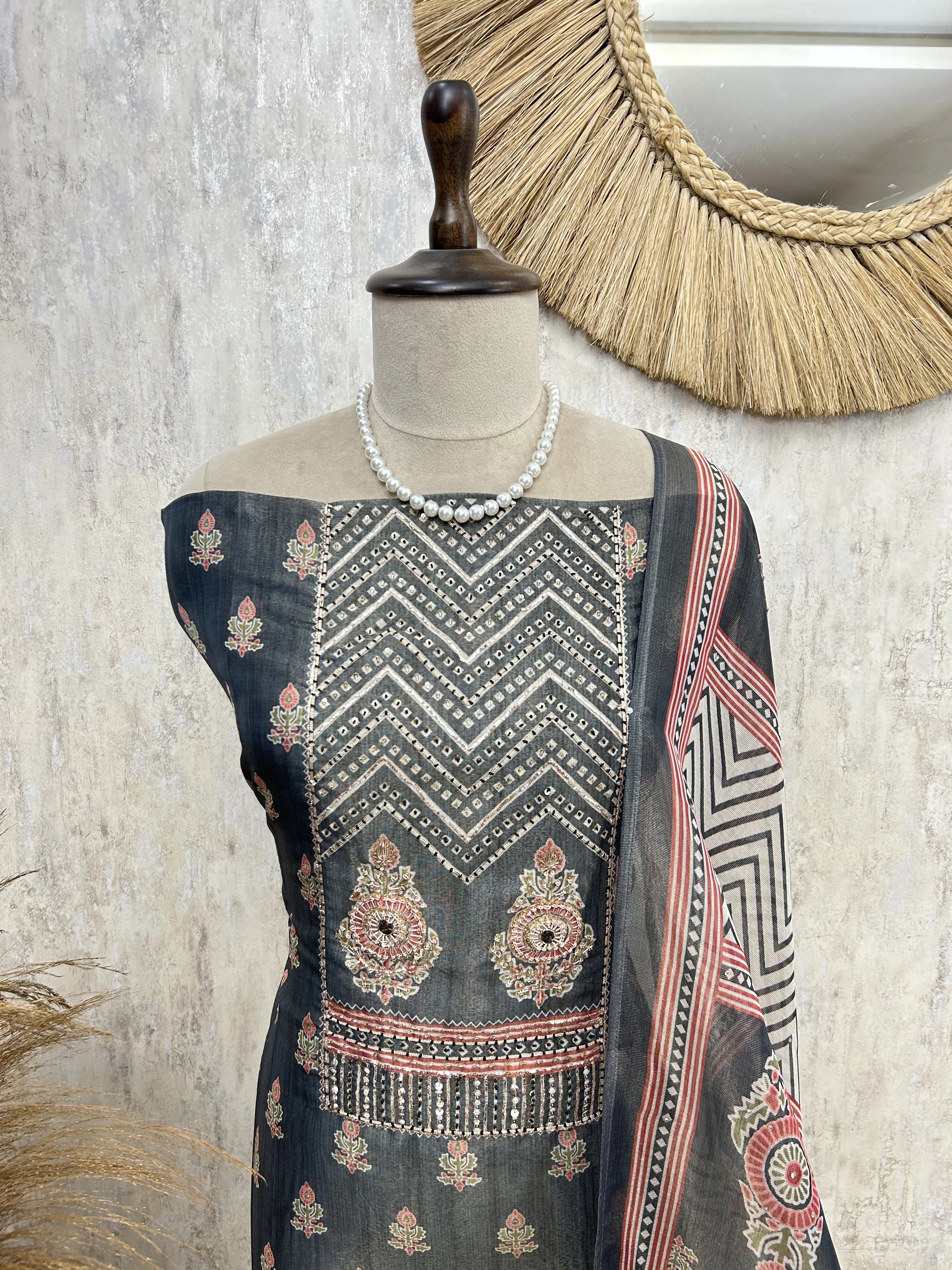 Charcoal Heritage Elegance Unstiched Suit