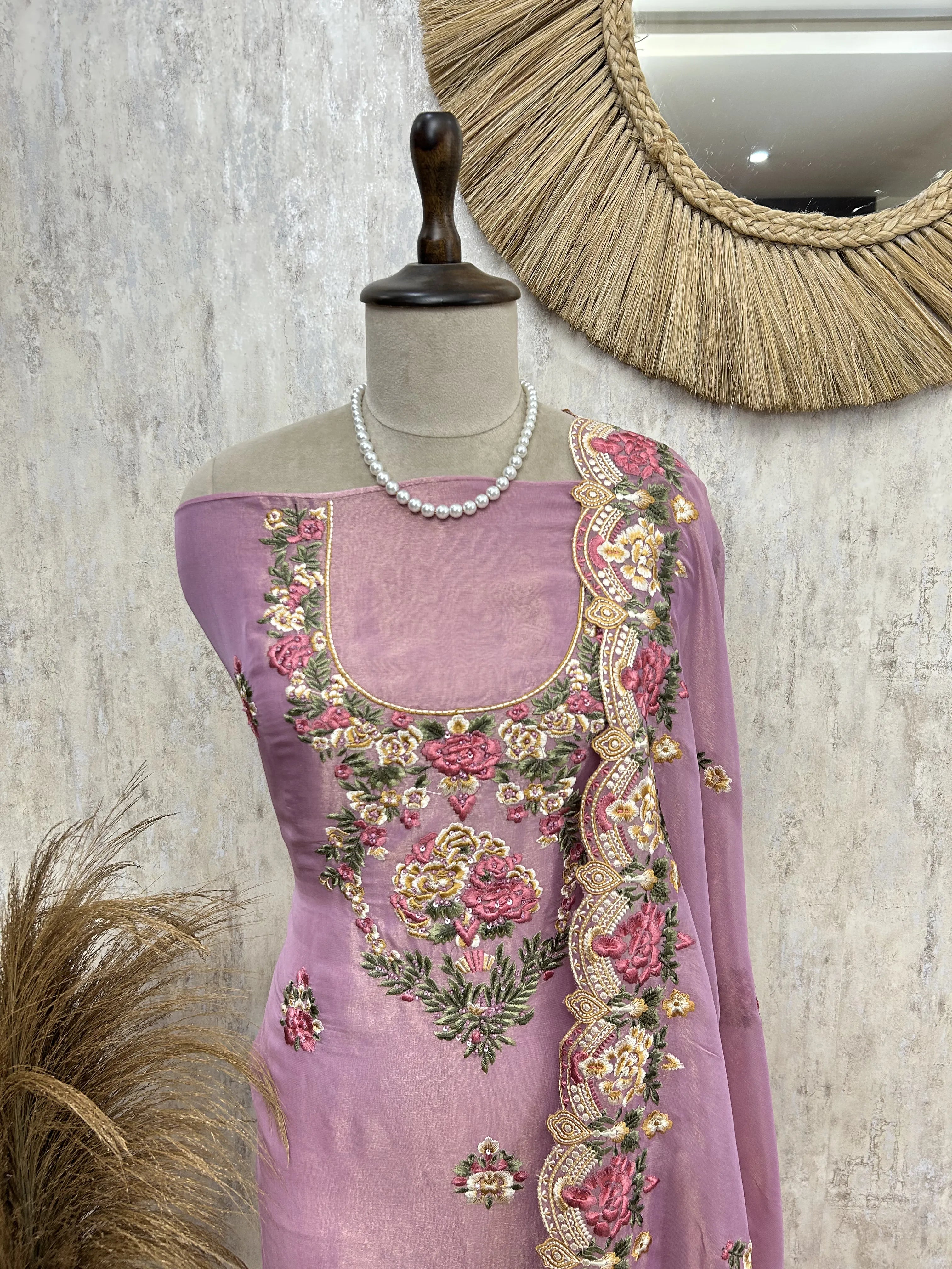 Blush Bloom Elegance Unstiched Suit