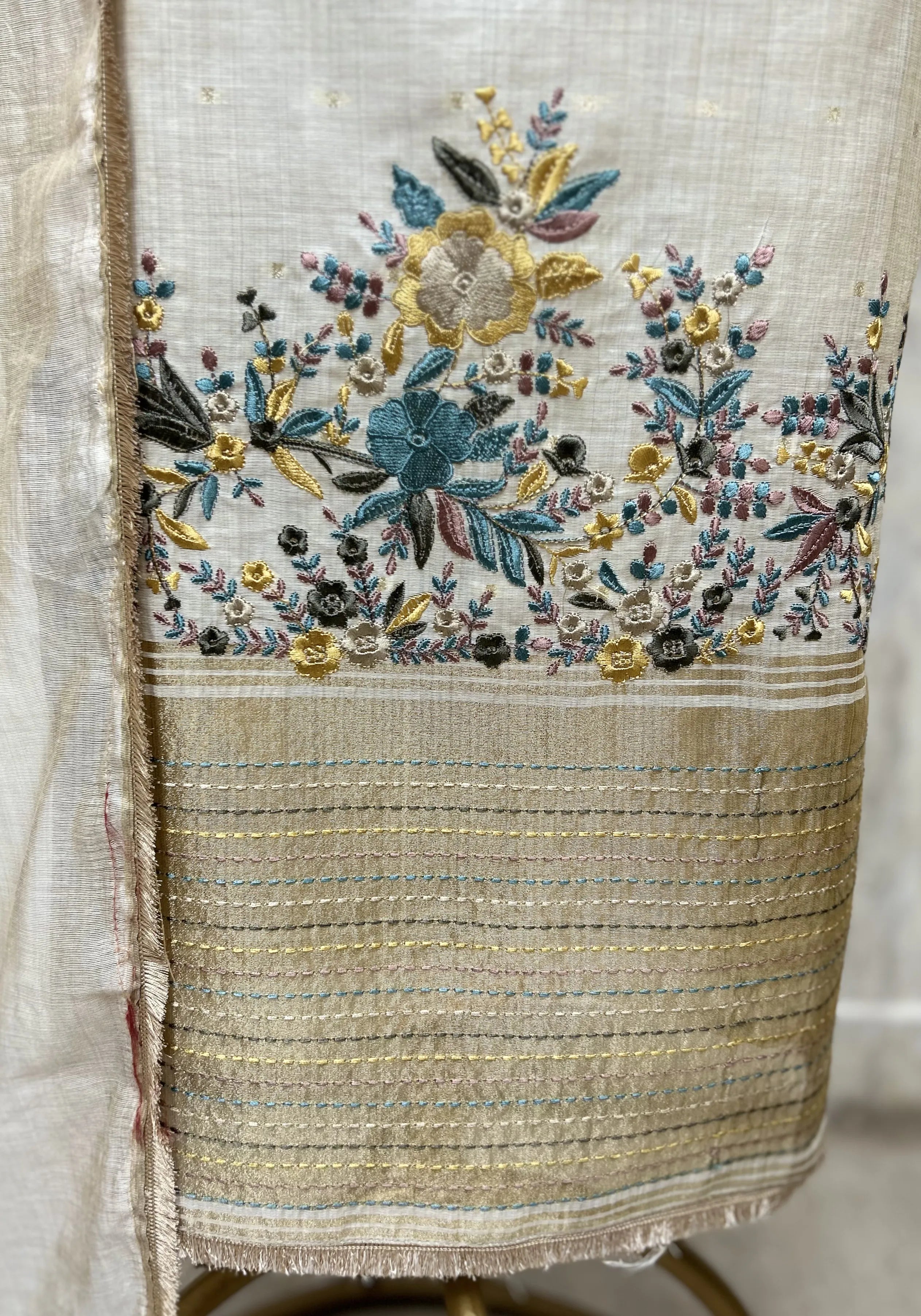 Floral Loom Jamdani Linen Ensemble Unstitched Suits