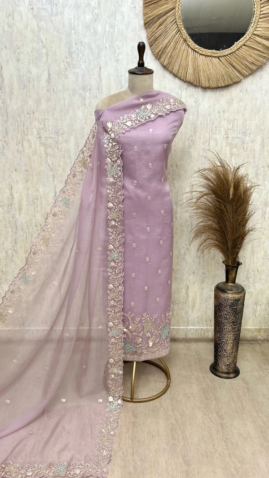 Celestial Bloom Glass Organza Unstitched Suit