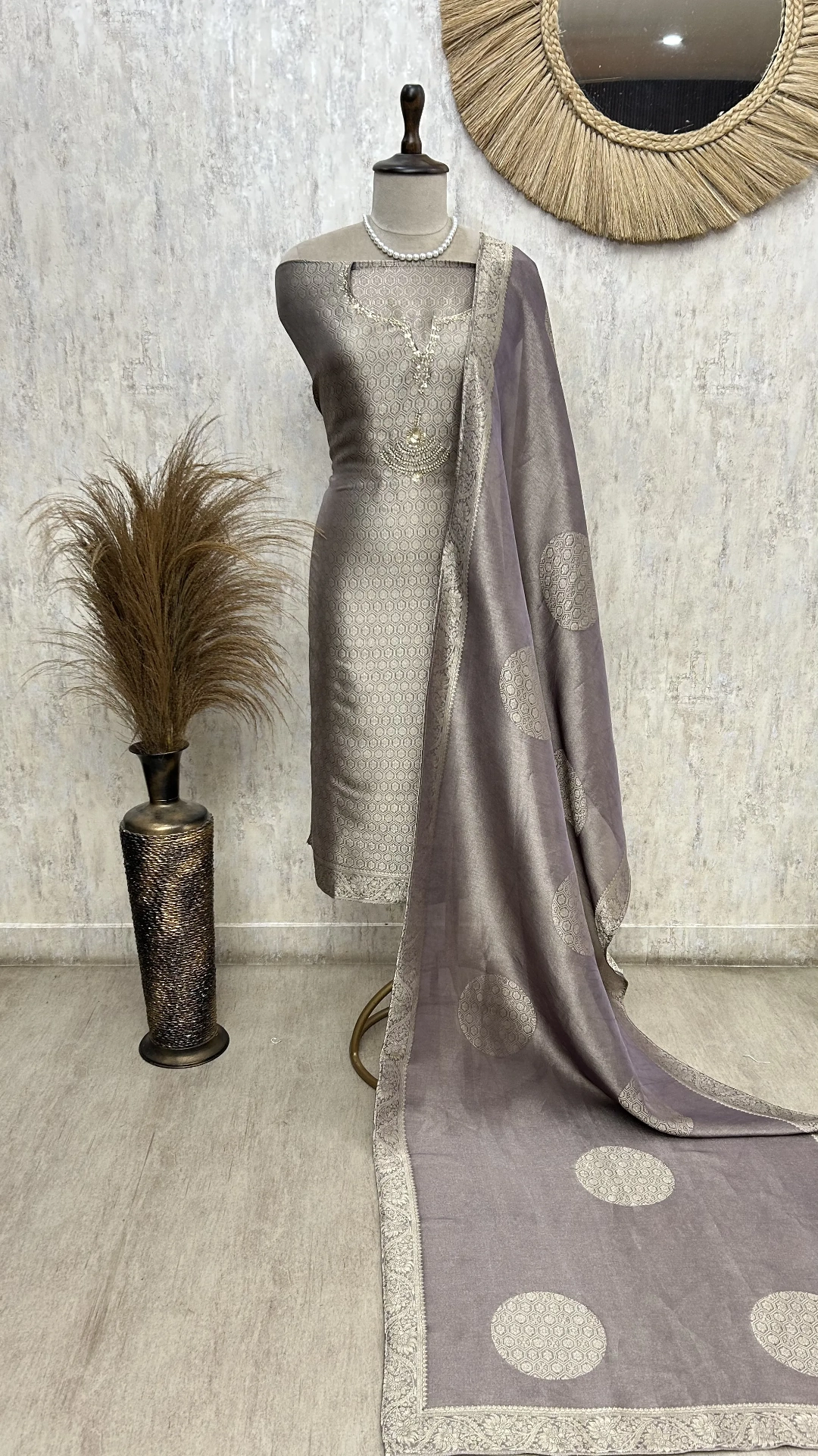 Classic Gold Brocade Unstiched Suit