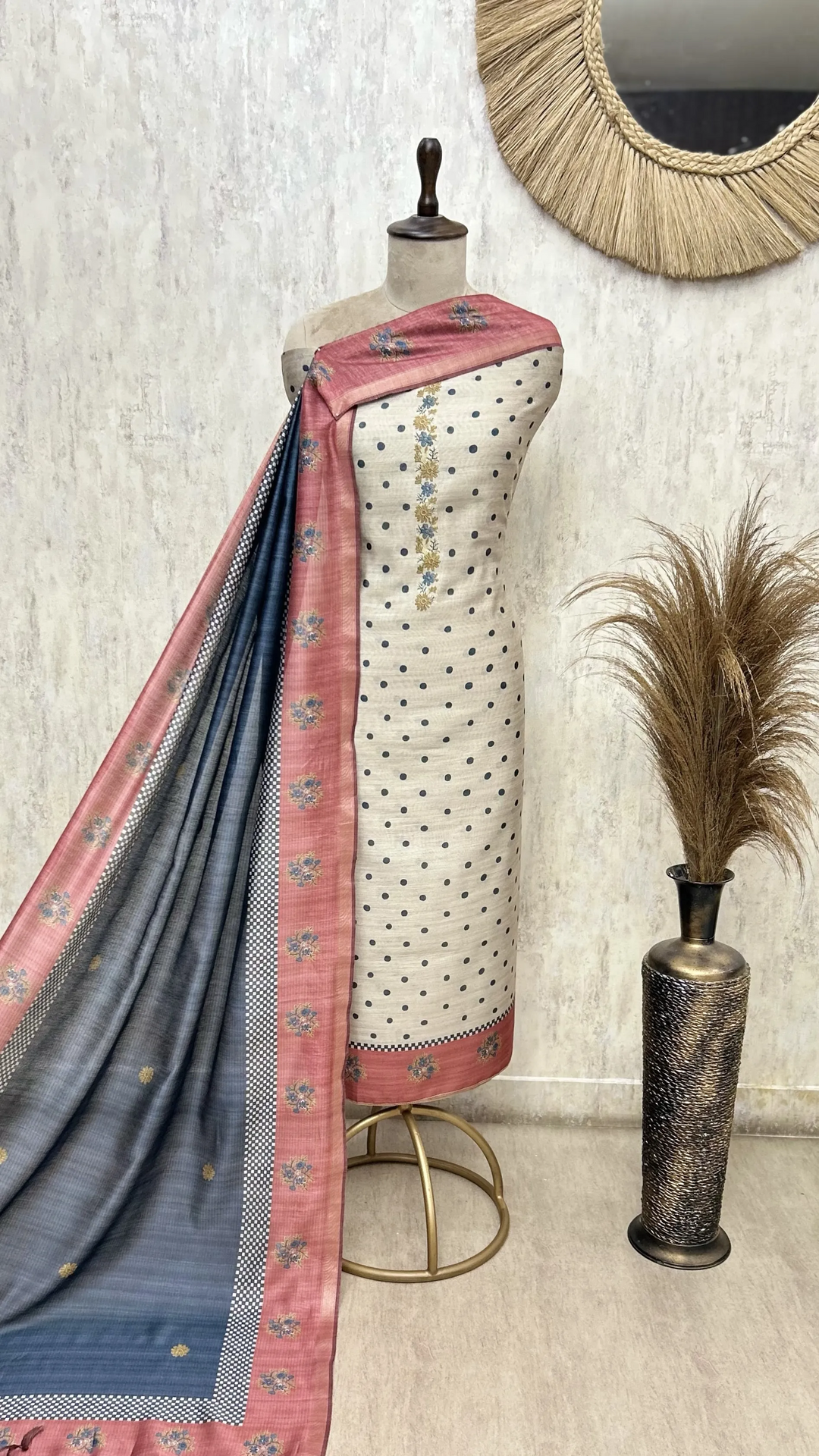 Heritage Dots Maheshwari Unstitched Suit