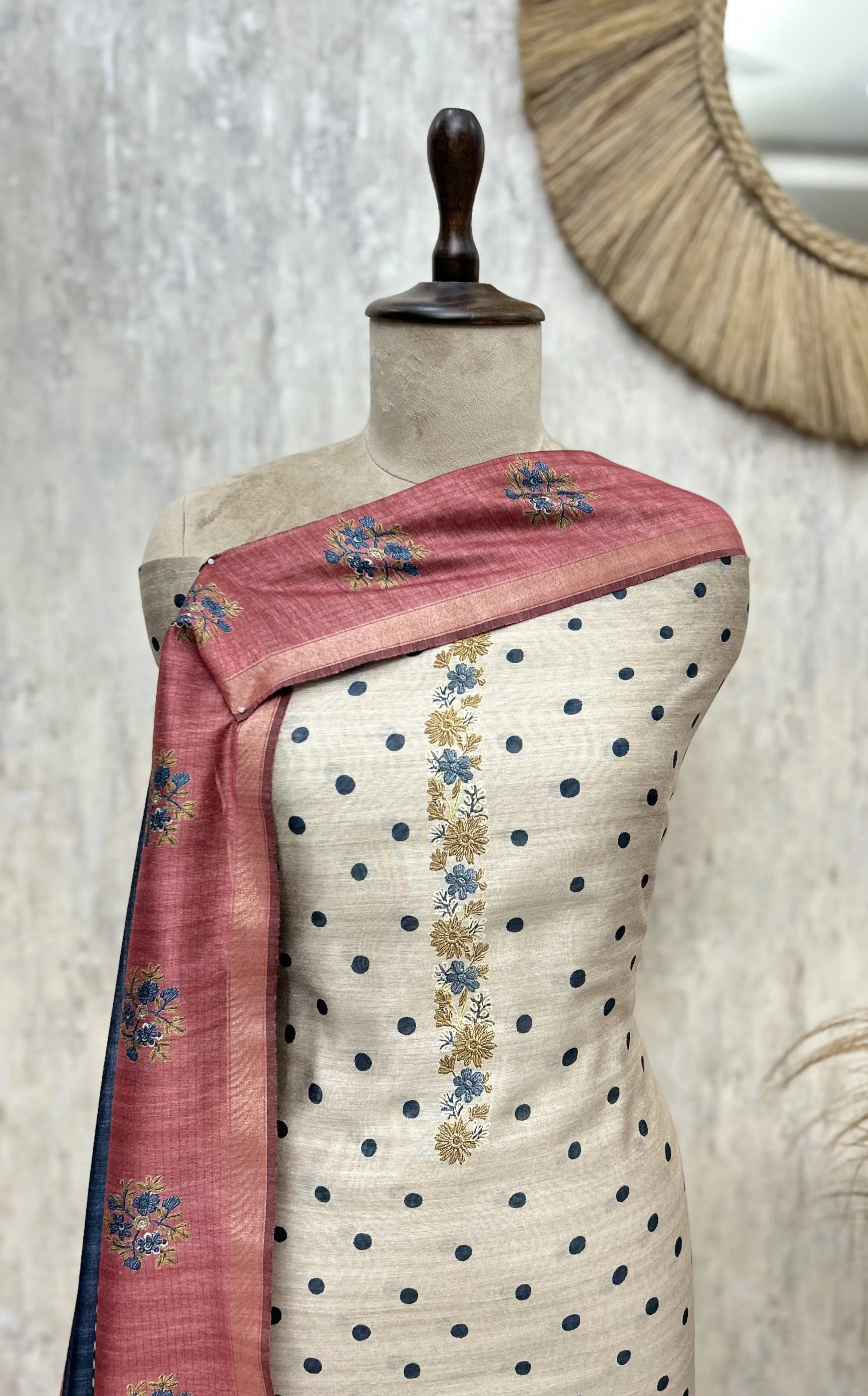 Heritage Dots Maheshwari Unstitched Suit