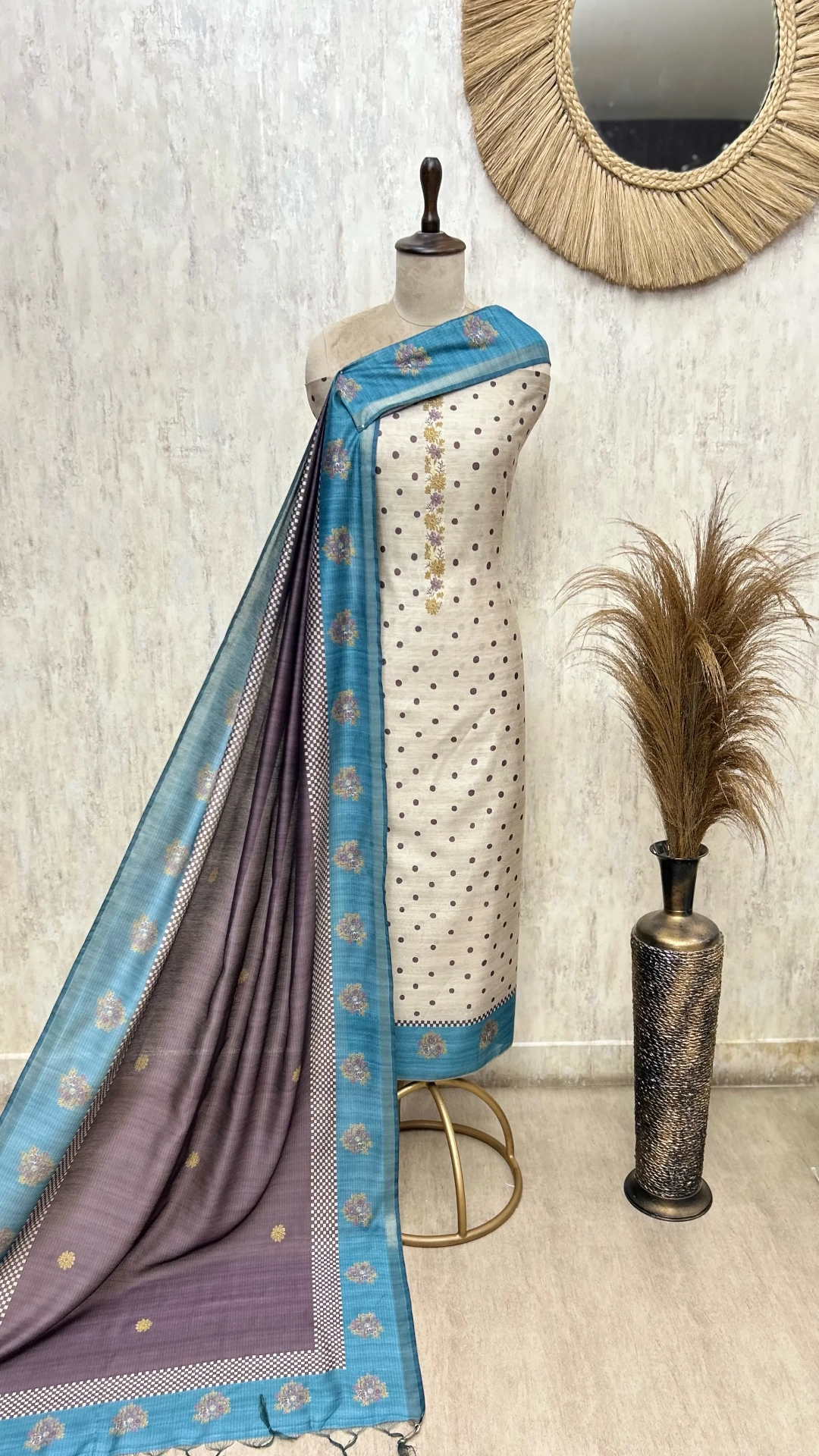 Heritage Dots Maheshwari Unstitched Suit
