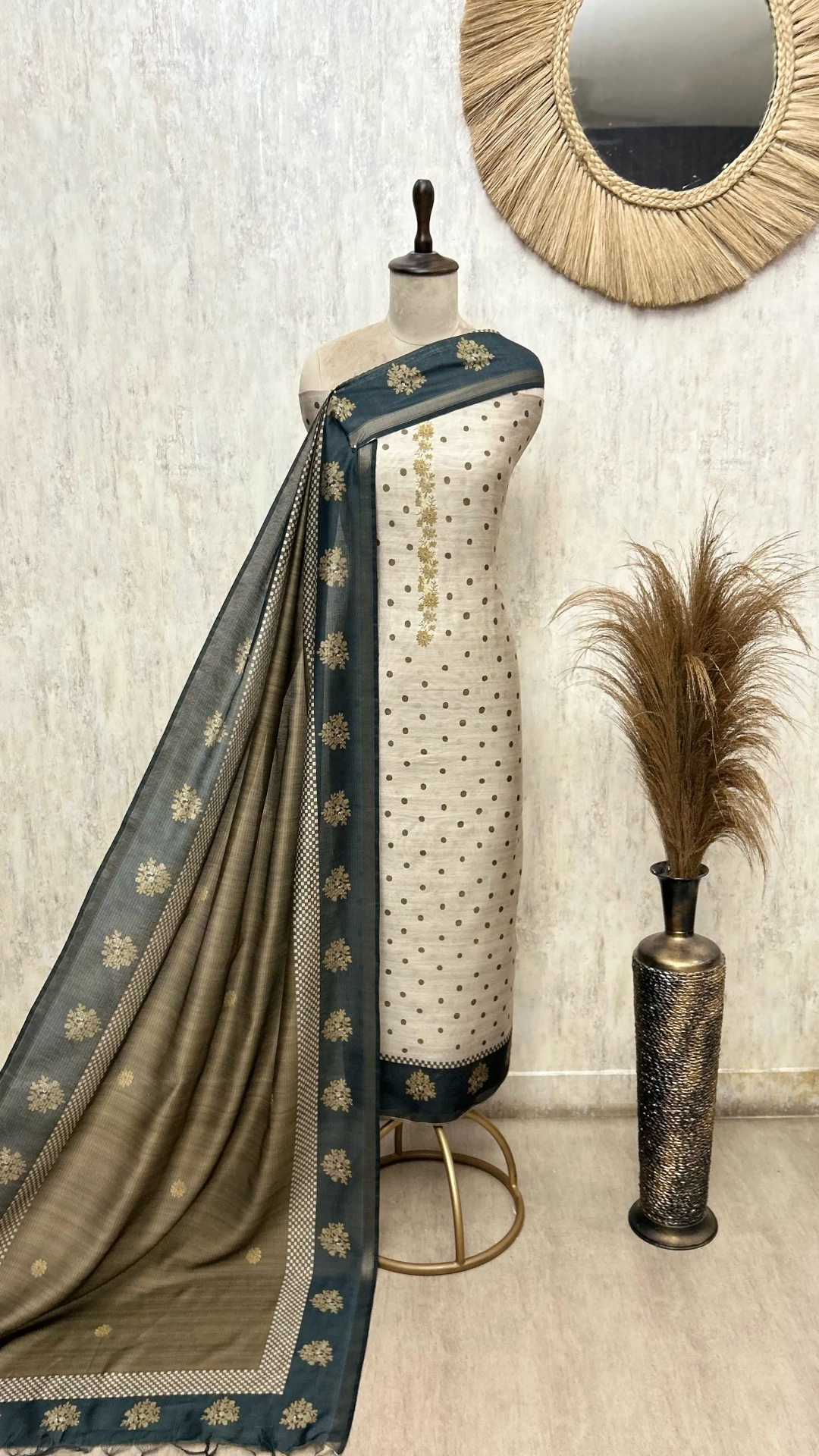 Heritage Dots Maheshwari Unstitched Suit