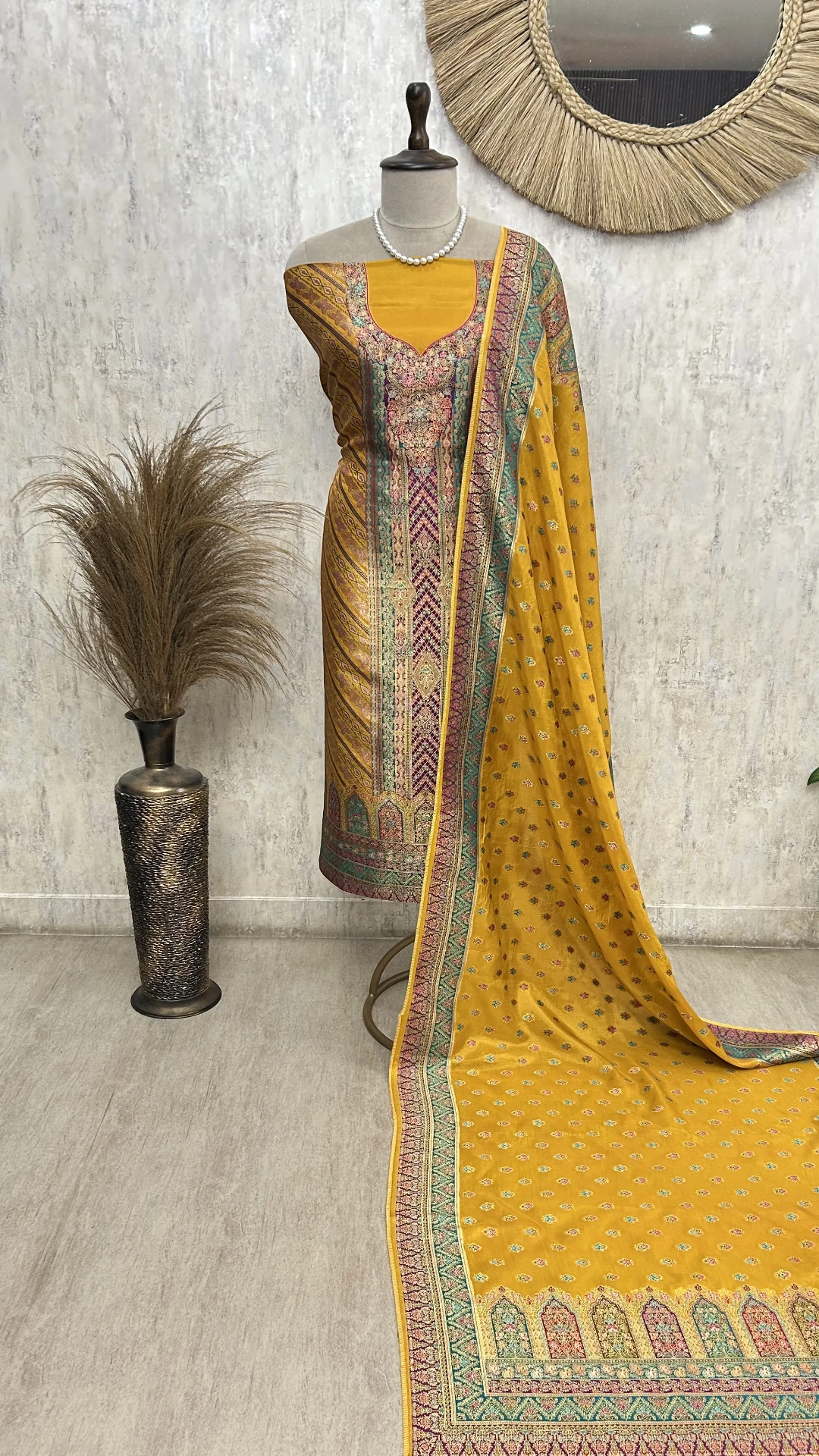 Vibrant Ethnic Weave Unstiched Suit