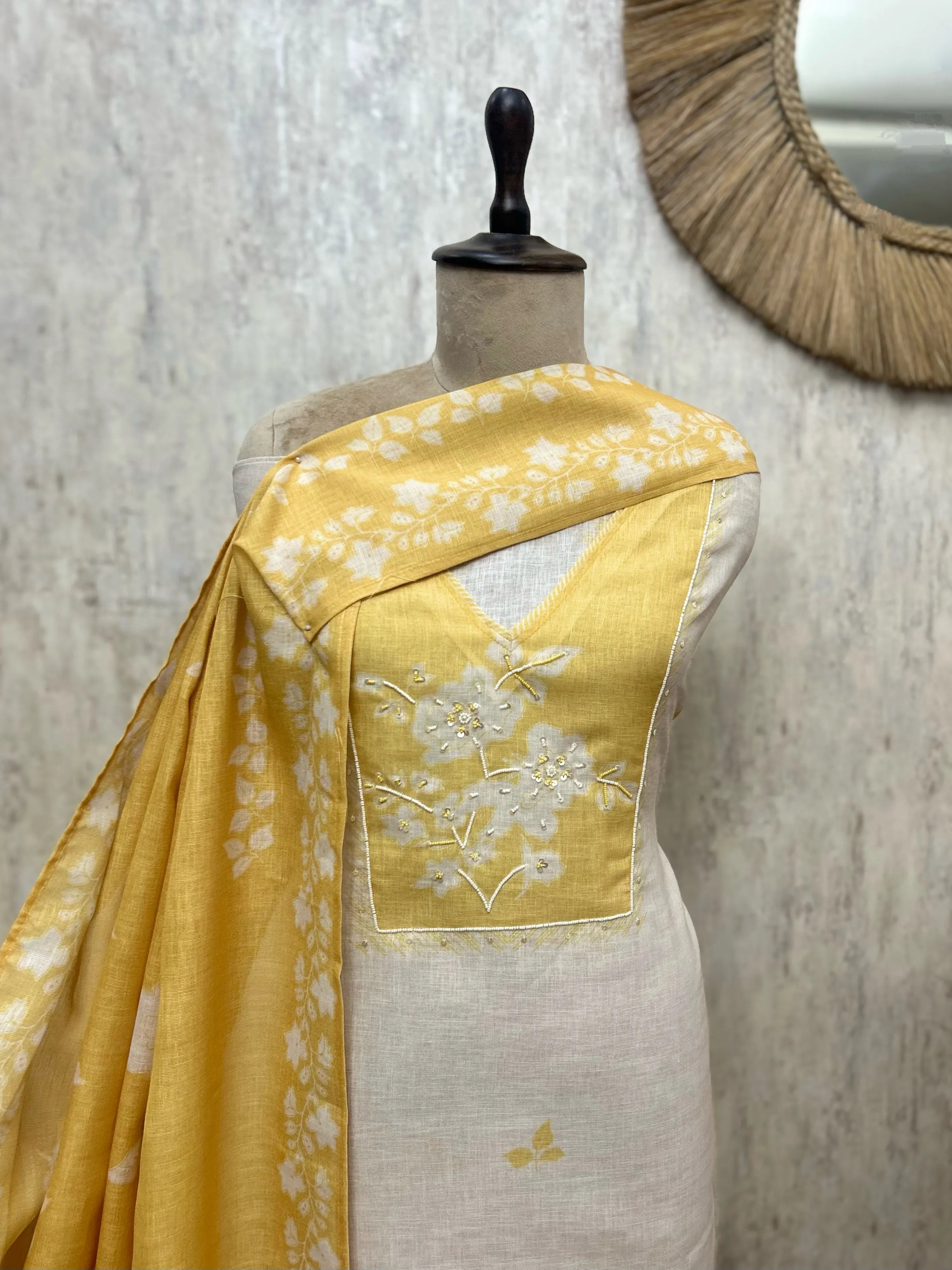 Lemon Petal Linen Unstitched Suit