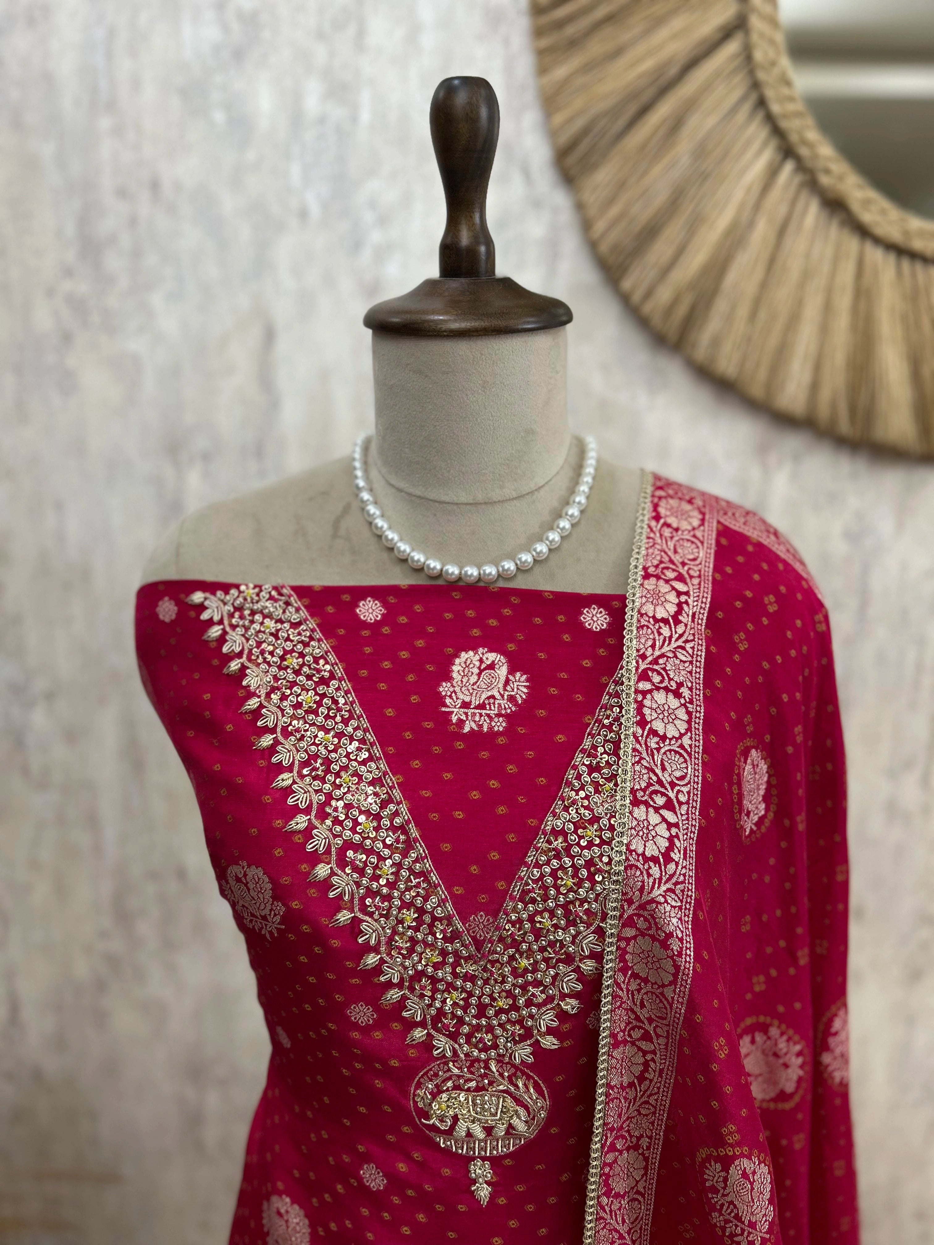 Dola Silk Unstitched Suit Set With Dola Silk Dupatta