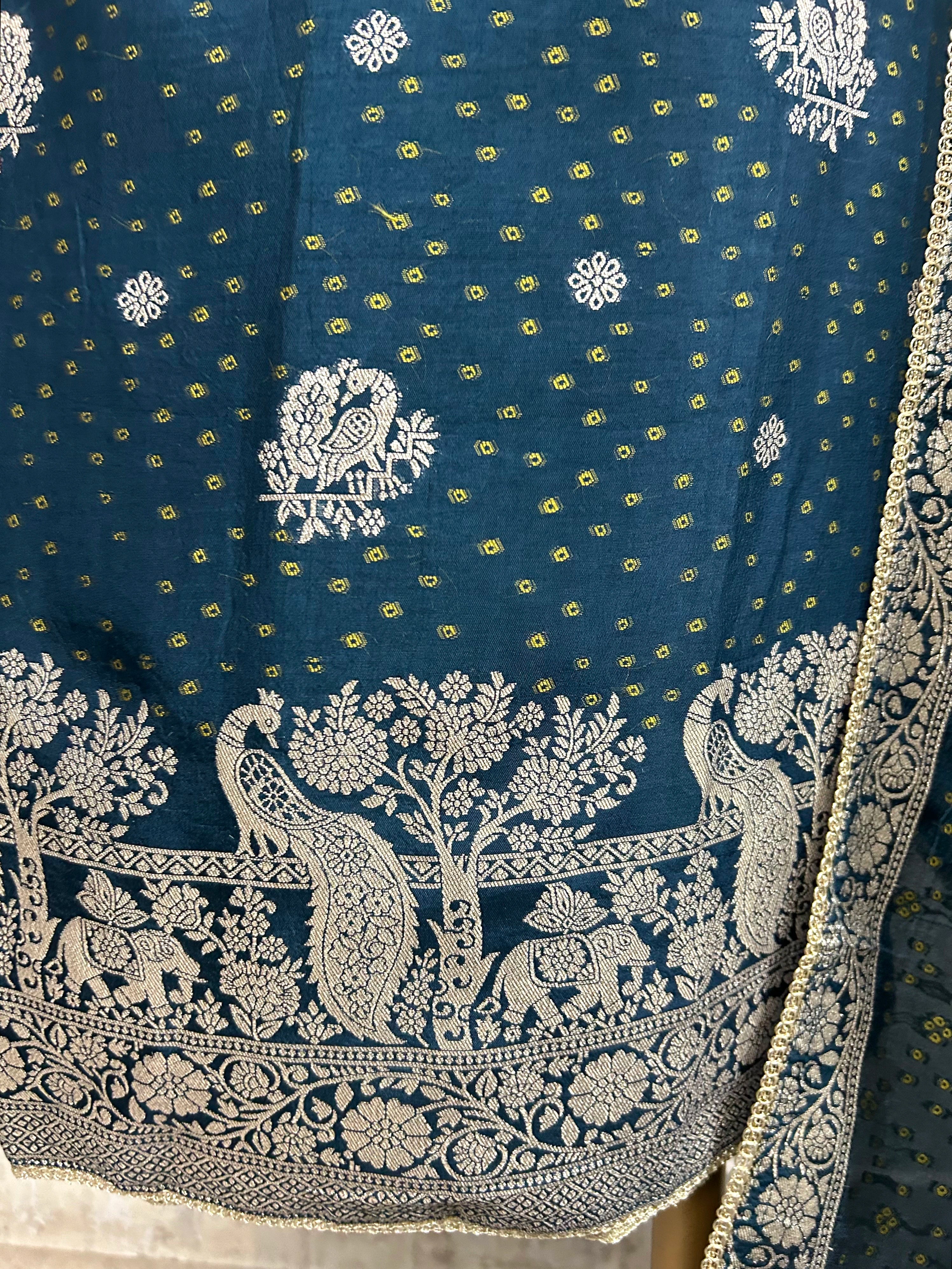 Dola SIlk Unstitched Suit Set With Peacock Figures