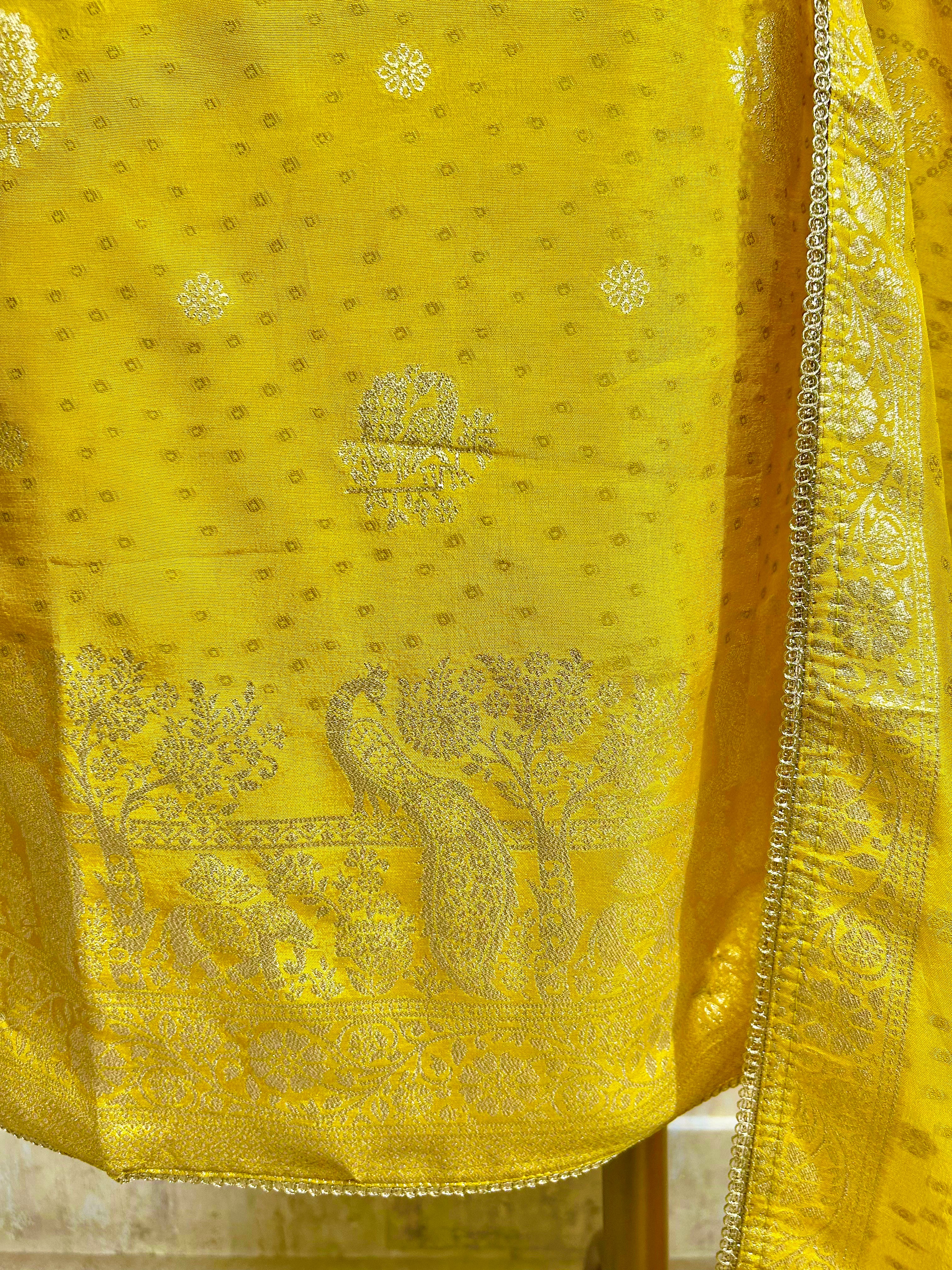 Dola SIlk Unstitched Suit Set With Peacock Figures