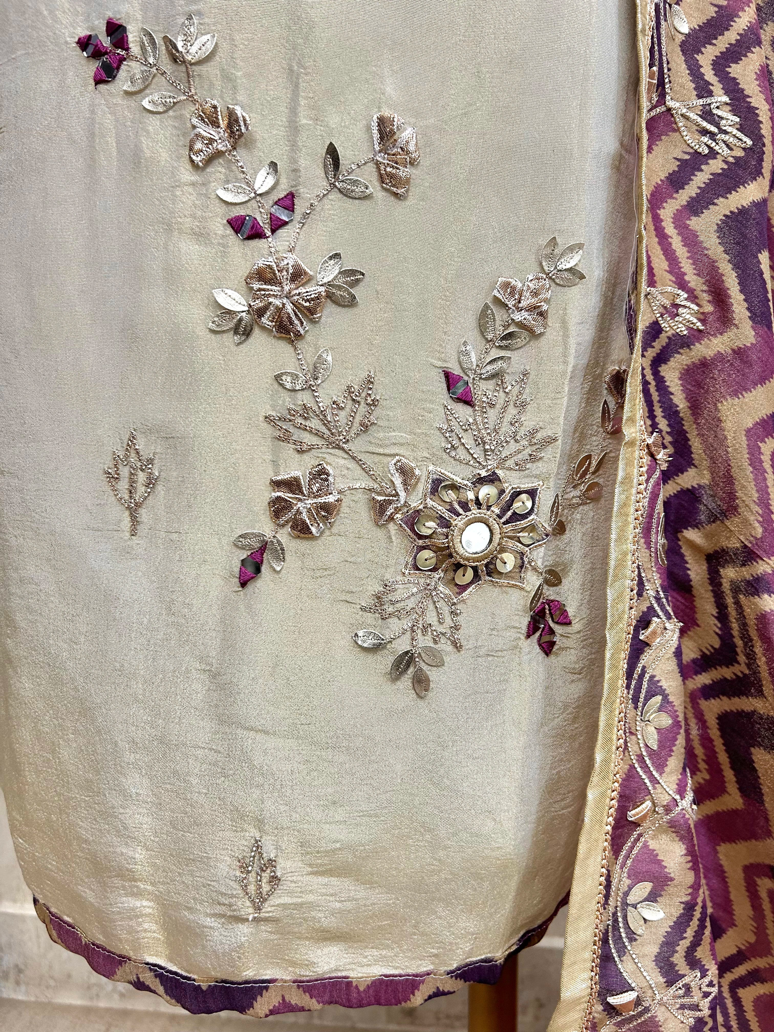 Tissue Unstitched Suit Set With Gota Patti Work