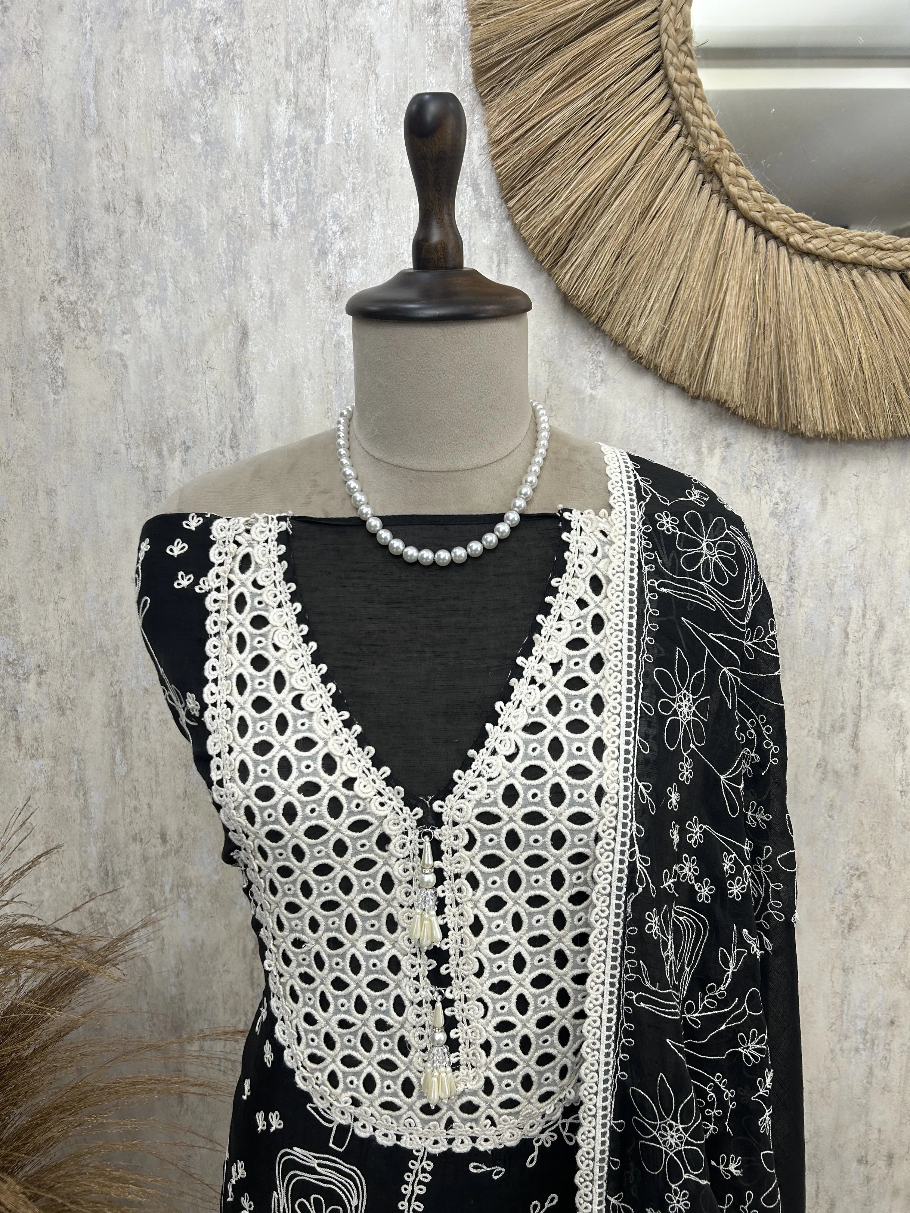Midnight Lace Charm Unstitched Suit