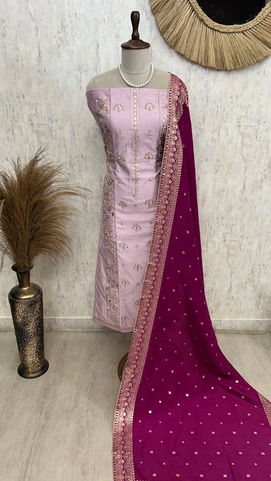 Maheshwari Panel Design Unstitched Suit Set
