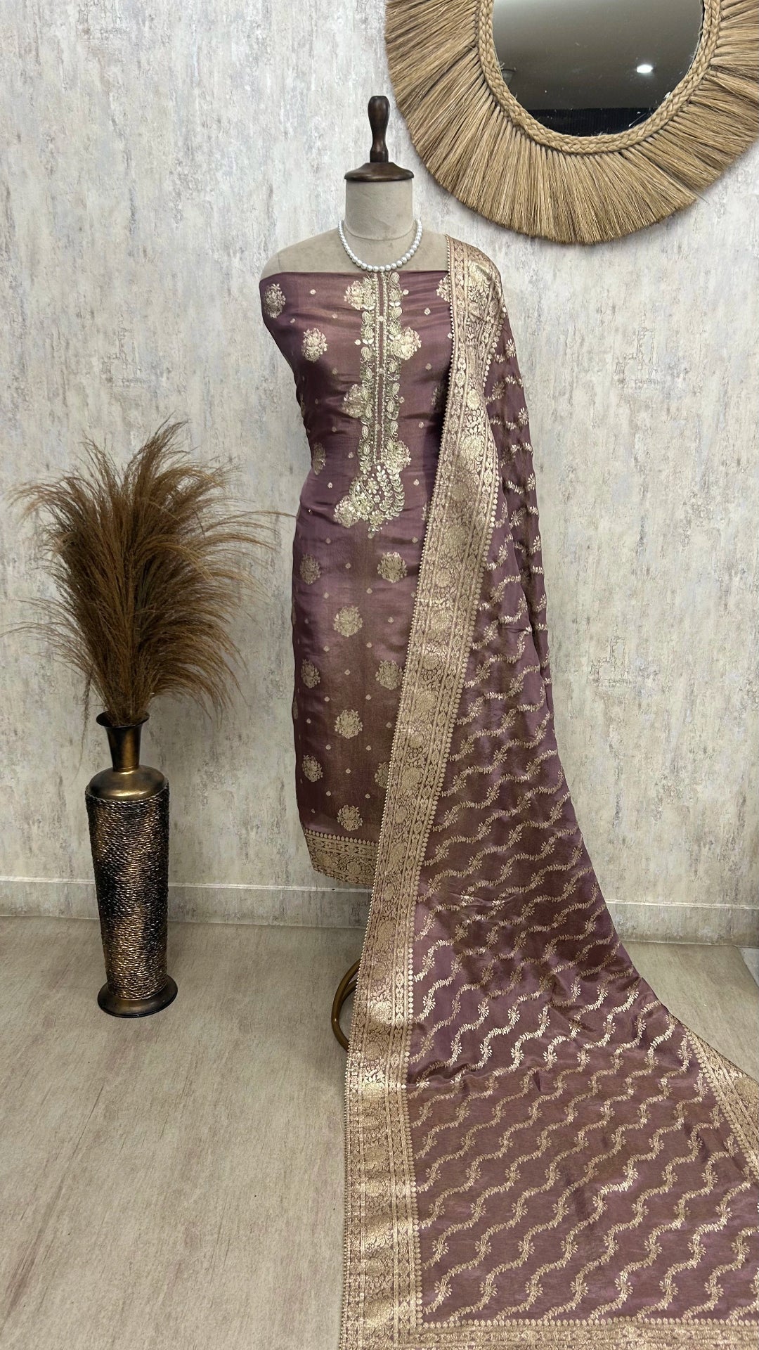 Tissue Silk Unstitched Suit Set With Zardosi Work