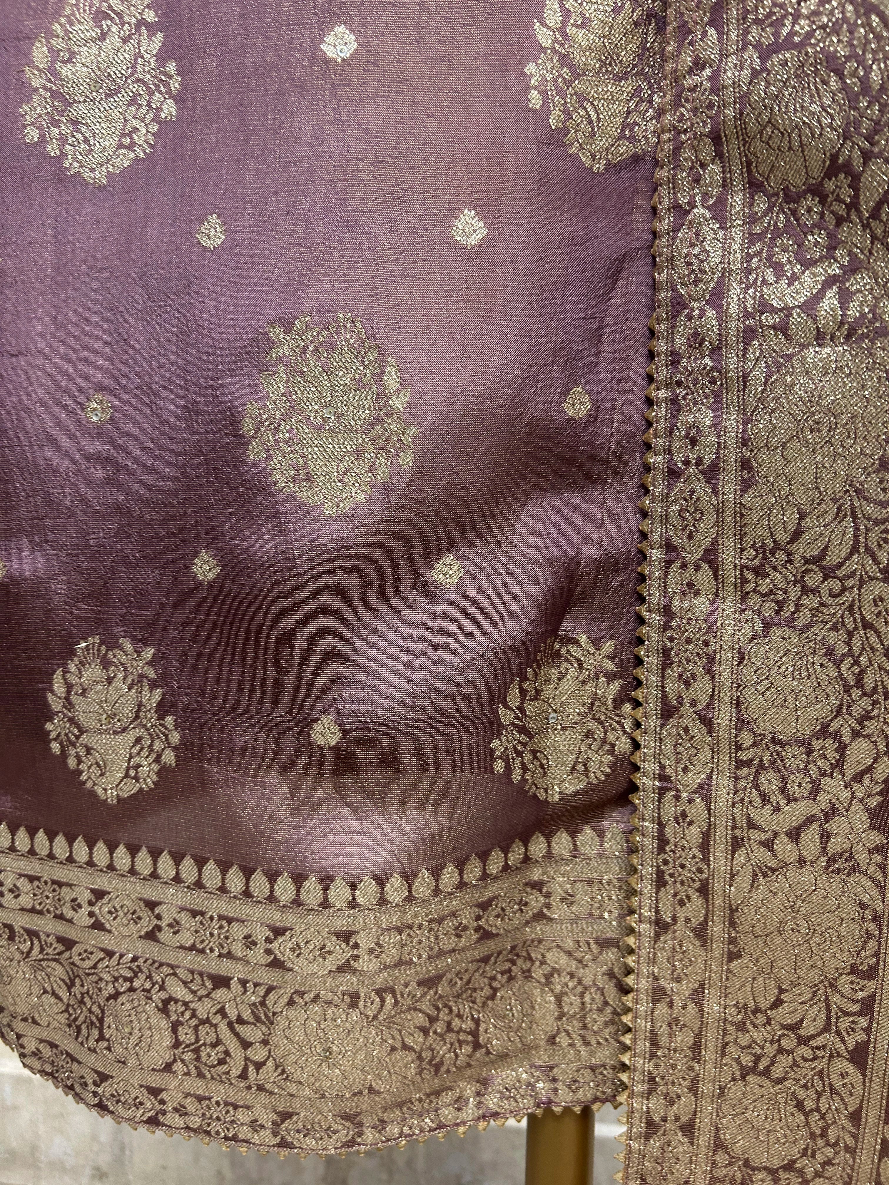 Tissue Silk Unstitched Suit Set With Zardosi Work