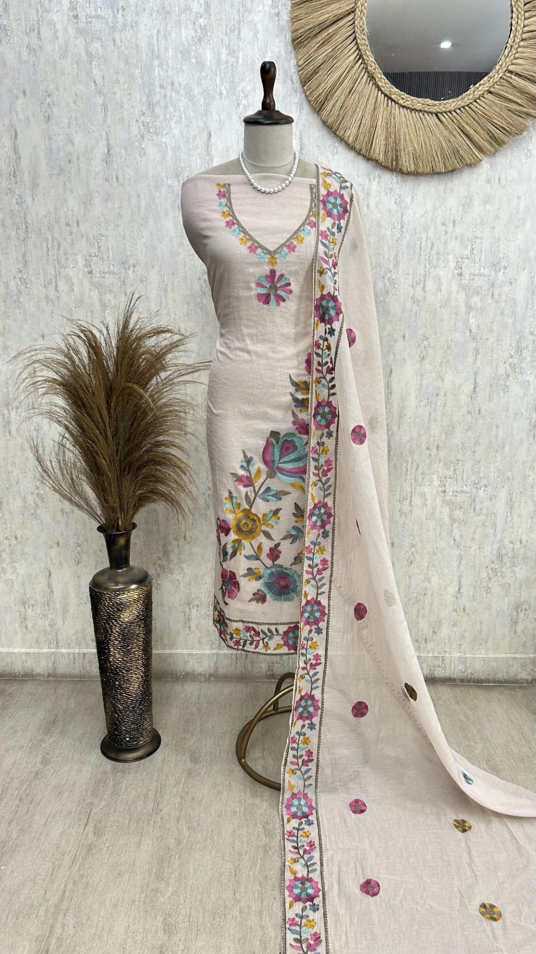 Soft Blossom Embroidery Unstitched Suit