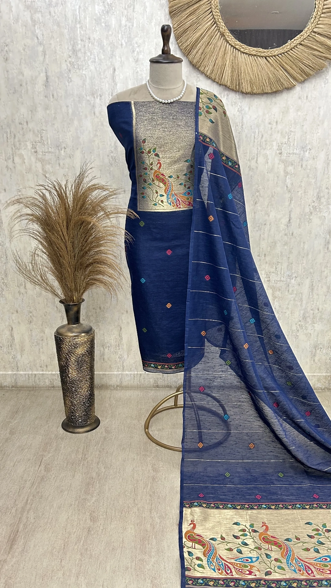 Peacock Grace Drape Unstitched Suit