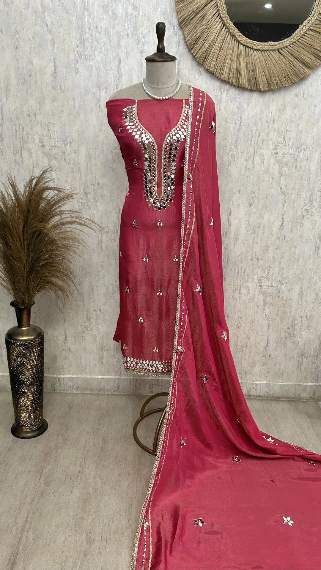 Tissue Unstitched Suit Set With Mirror Work