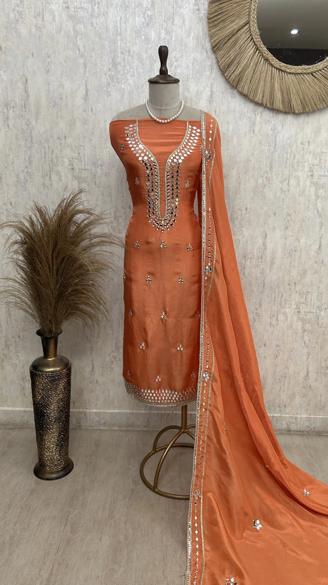 Tissue Unstitched Suit Set With Mirror Work