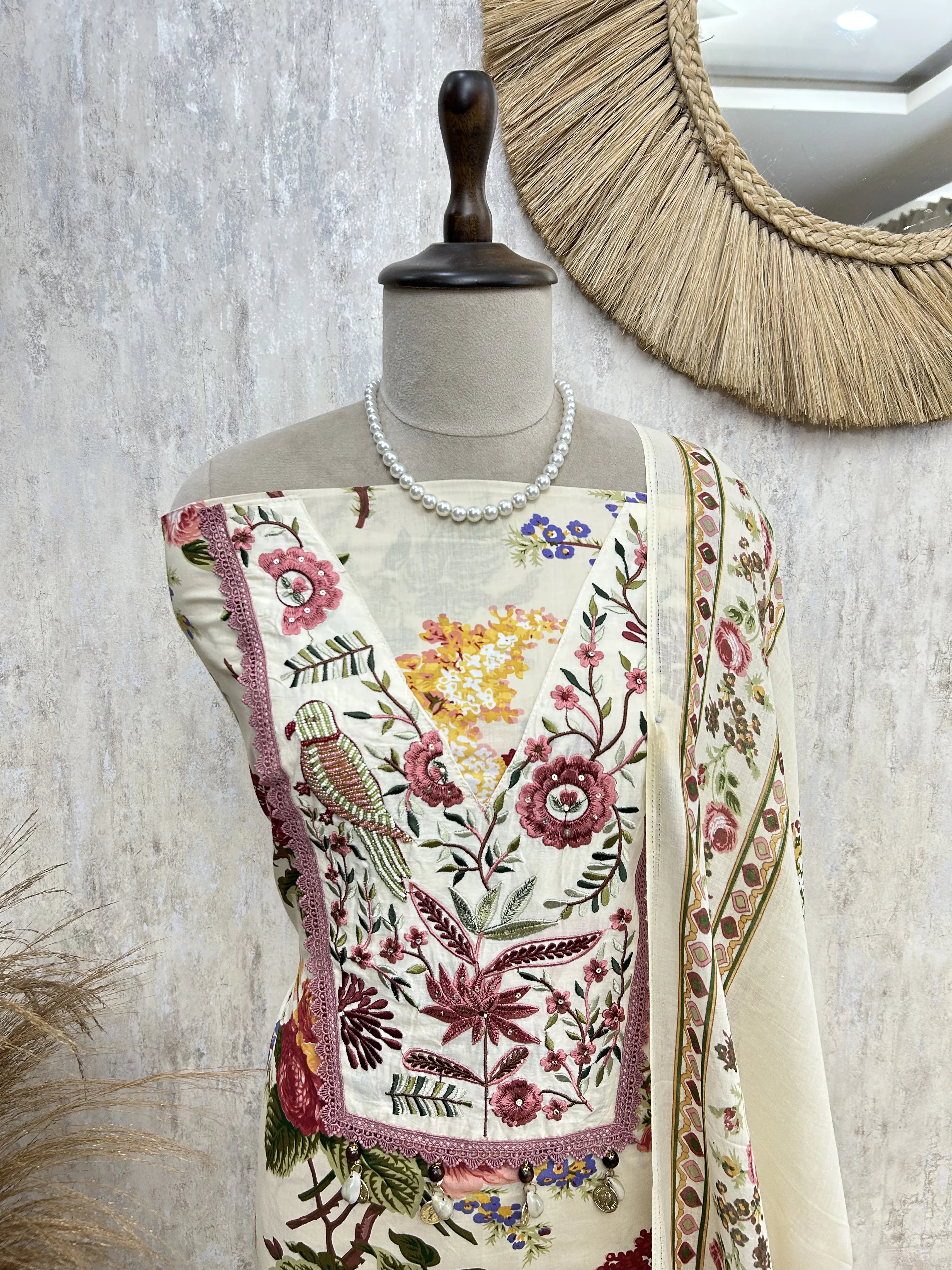 Pastel Blossom Charm Unstitched Suit