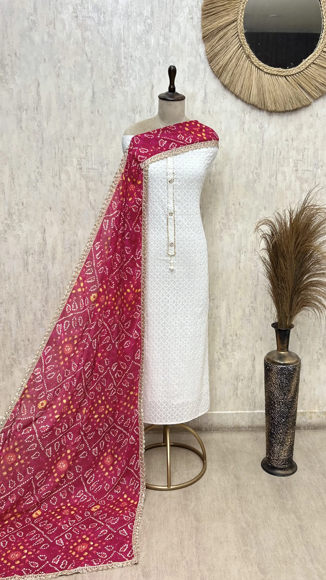 Rosette Bandhani Grace Unstitched Suit