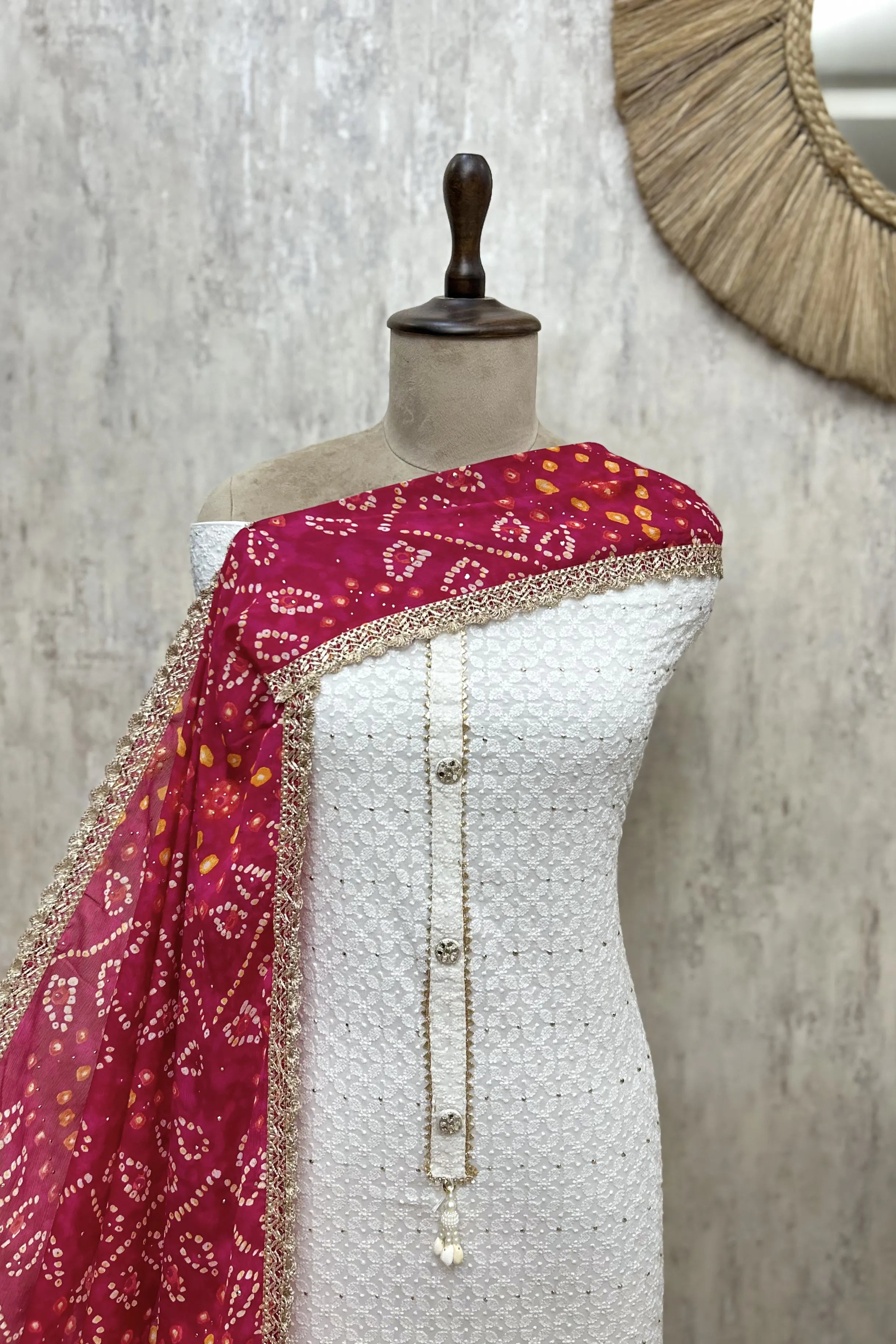 Rosette Bandhani Grace Unstitched Suit