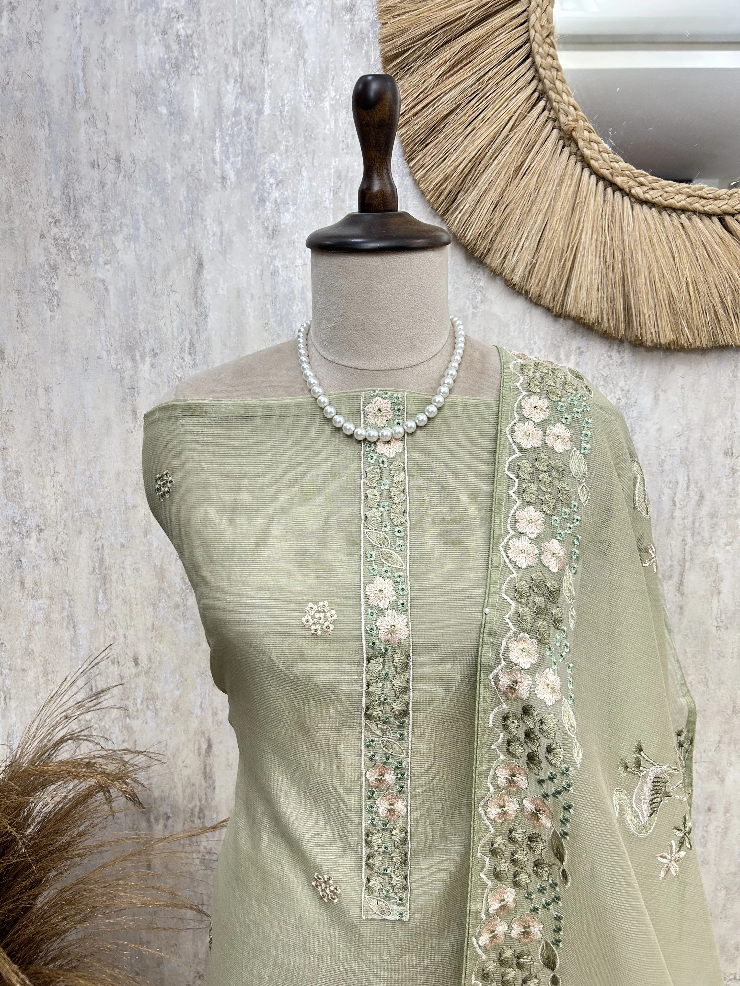 Mint Embroidered Charm Unstitched Suit