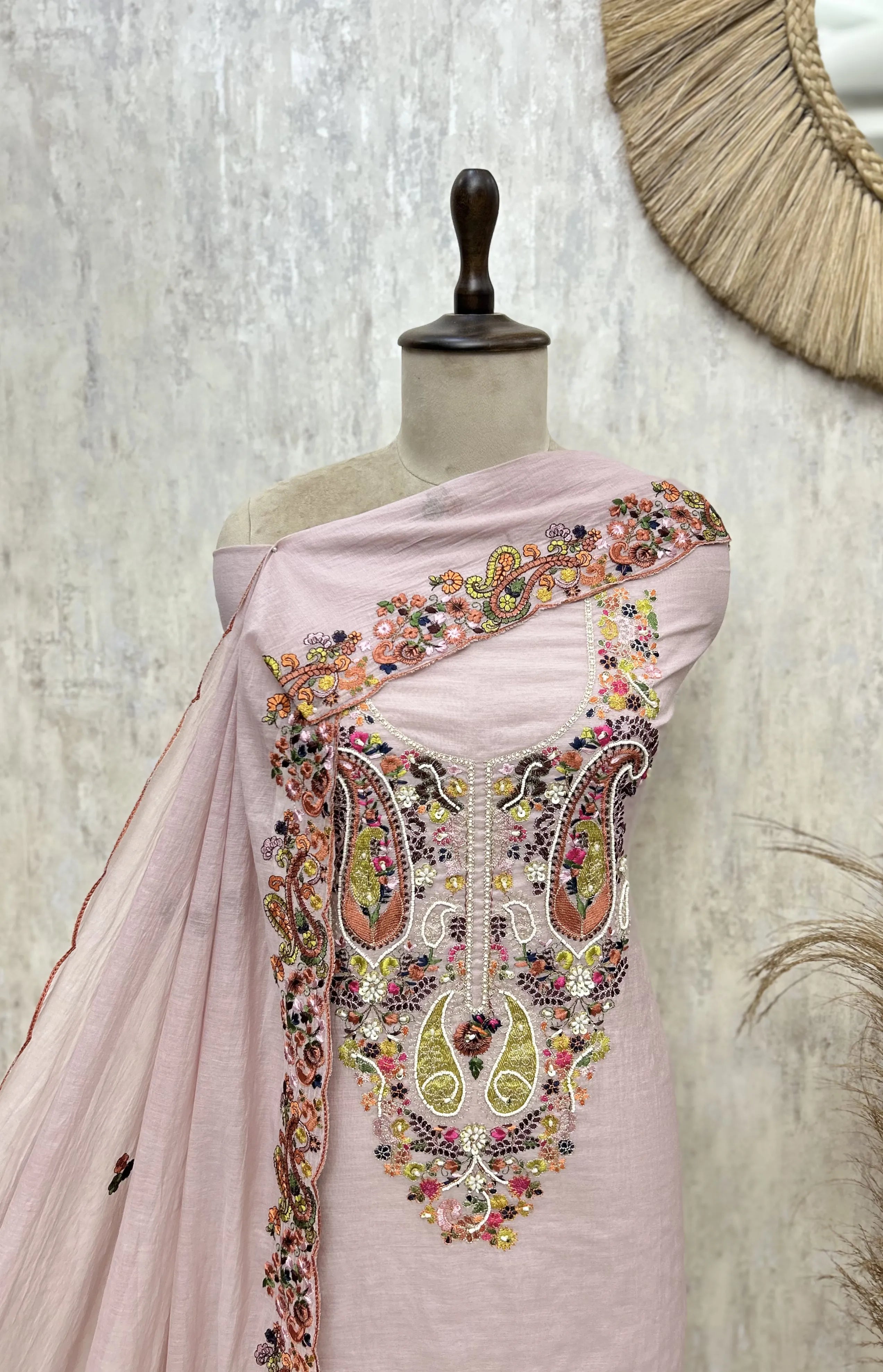 Blush Heritage Mul Chanderi Unstitched Suit