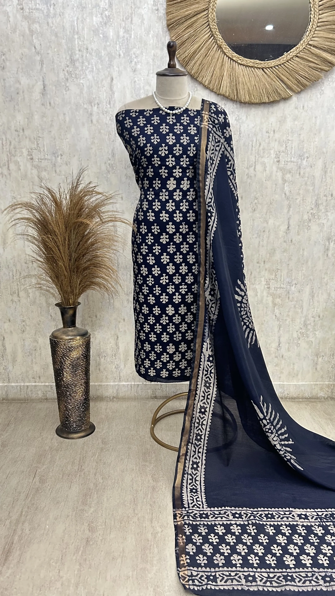 Chic Ethnic Lines Unstitched Suit