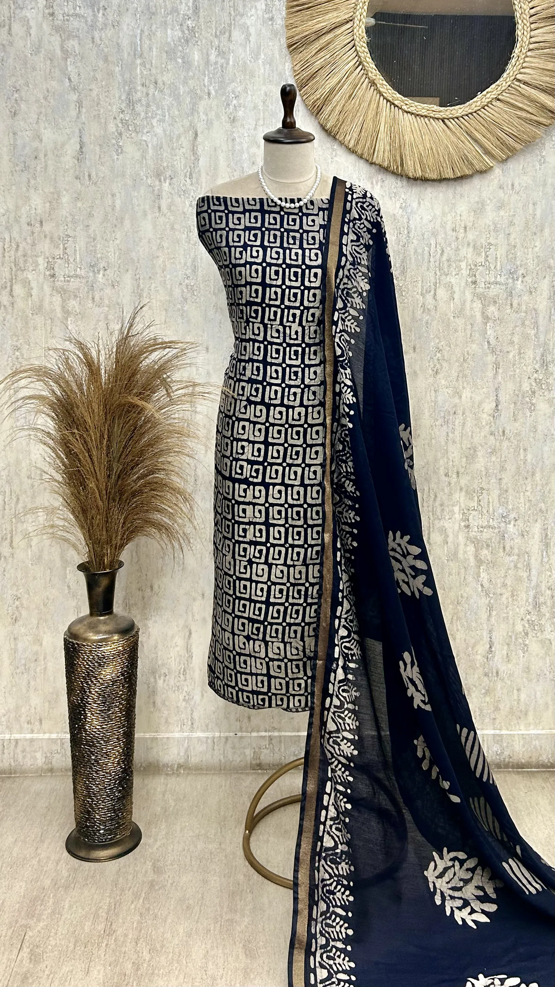 Chic Ethnic Lines Unstitched Suit