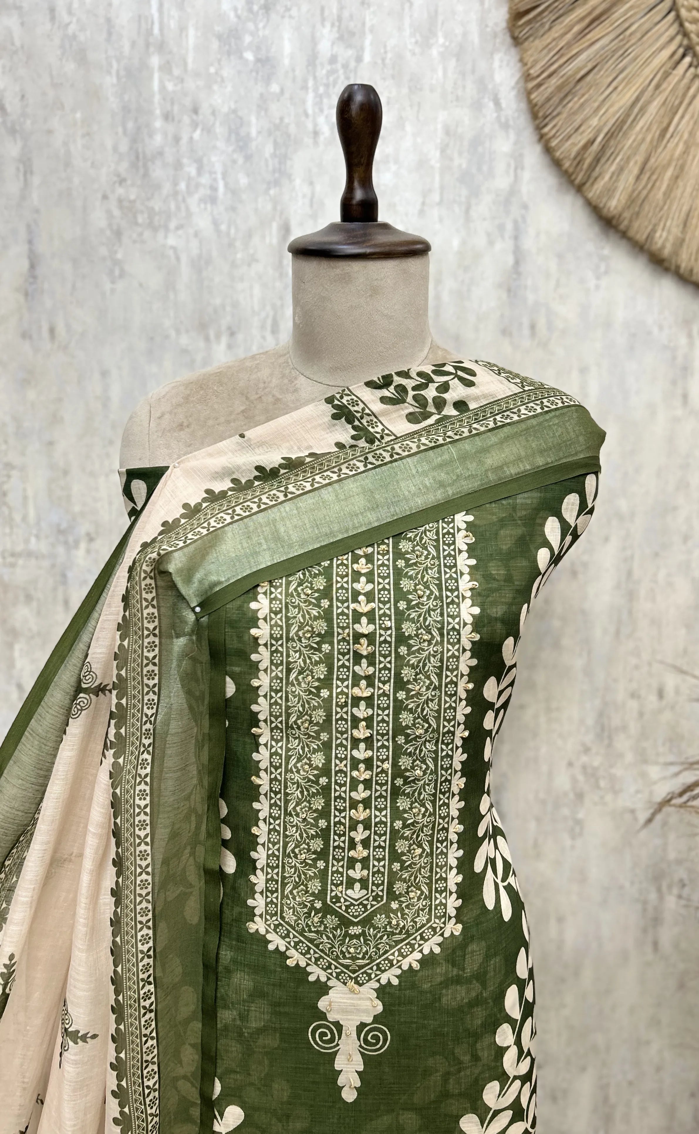 Verdant Heritage Linen Unstitched Suit