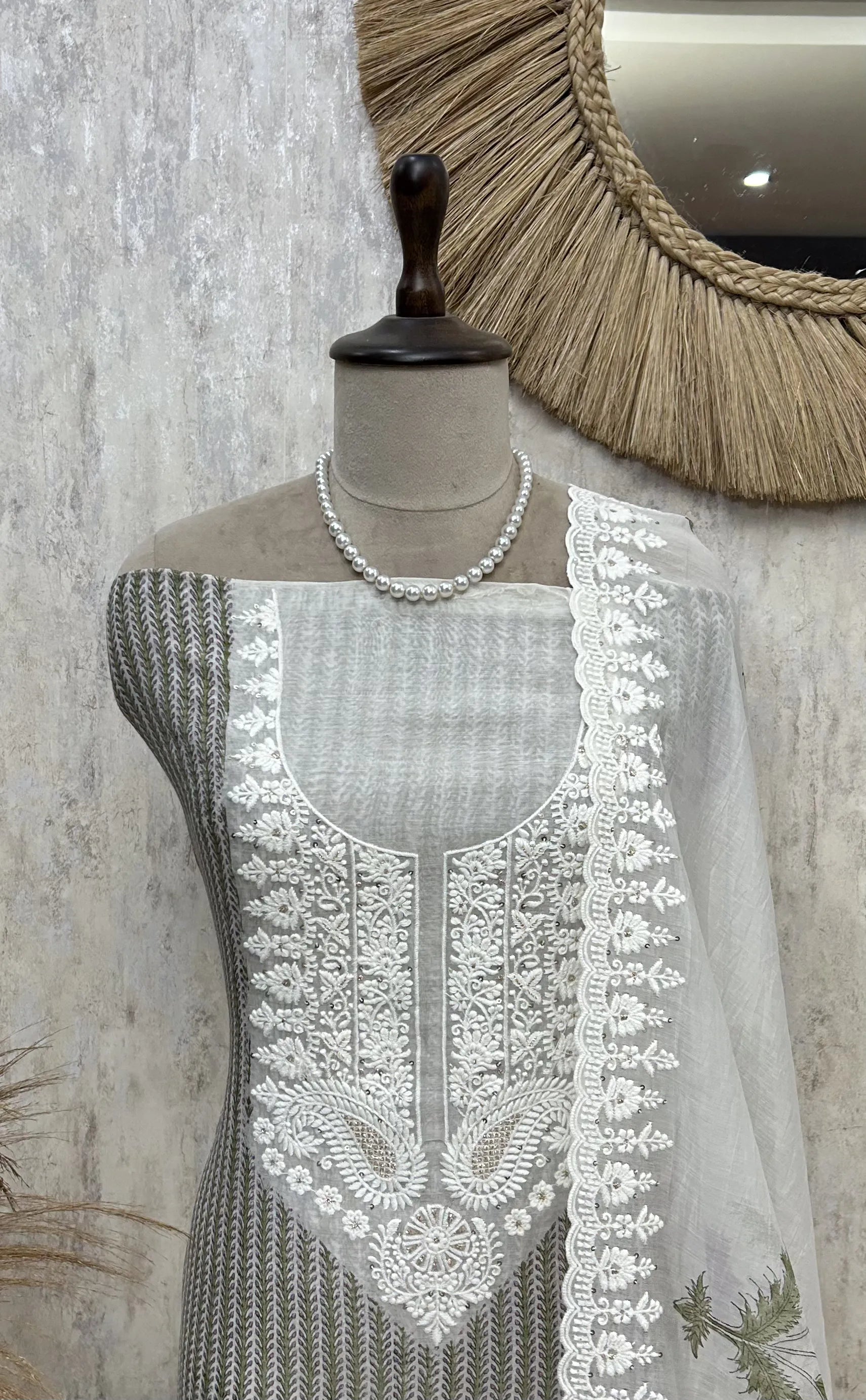 Sage Lace Elegance Unstitched Suit