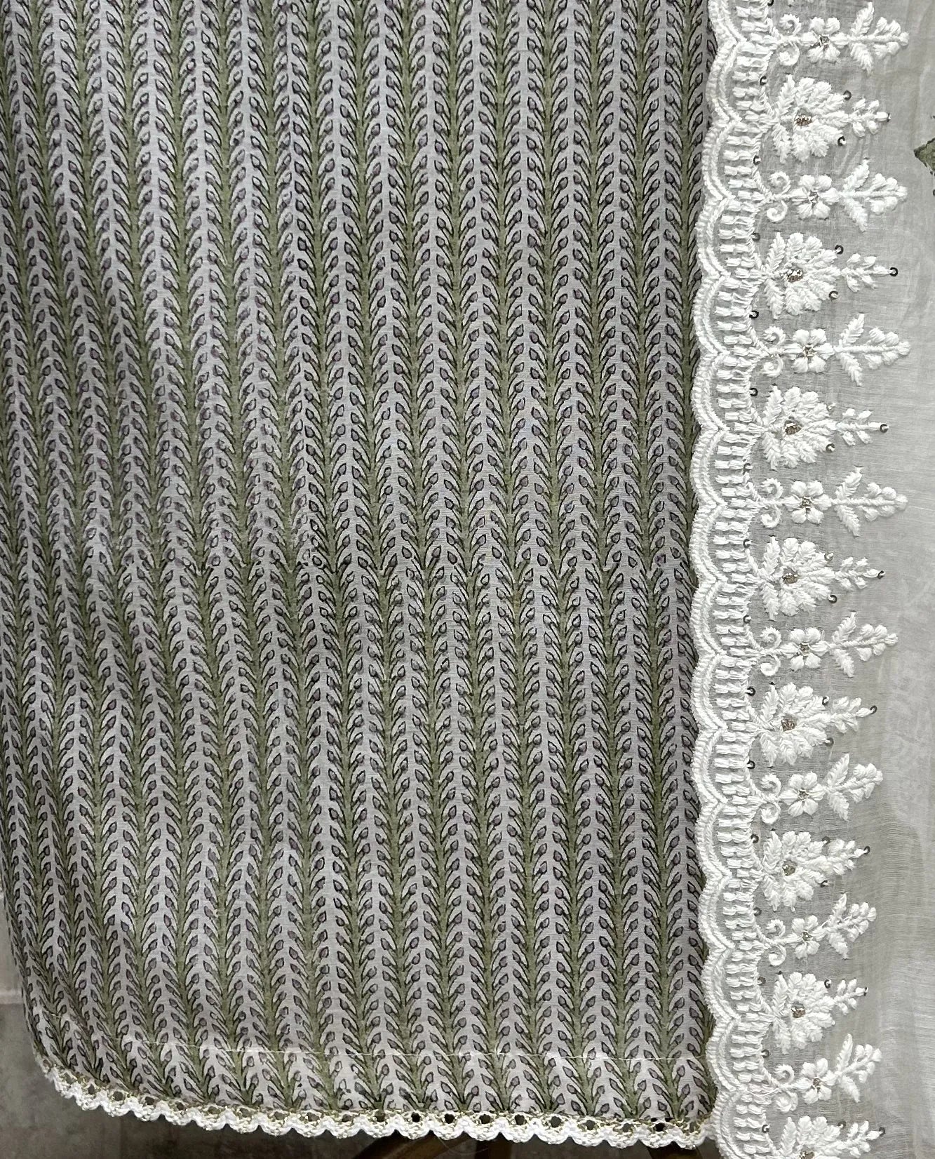 Sage Lace Elegance Unstitched Suit