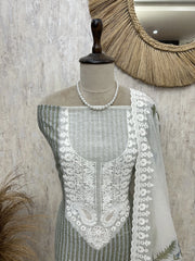 Sage Lace Elegance Unstitched Suit