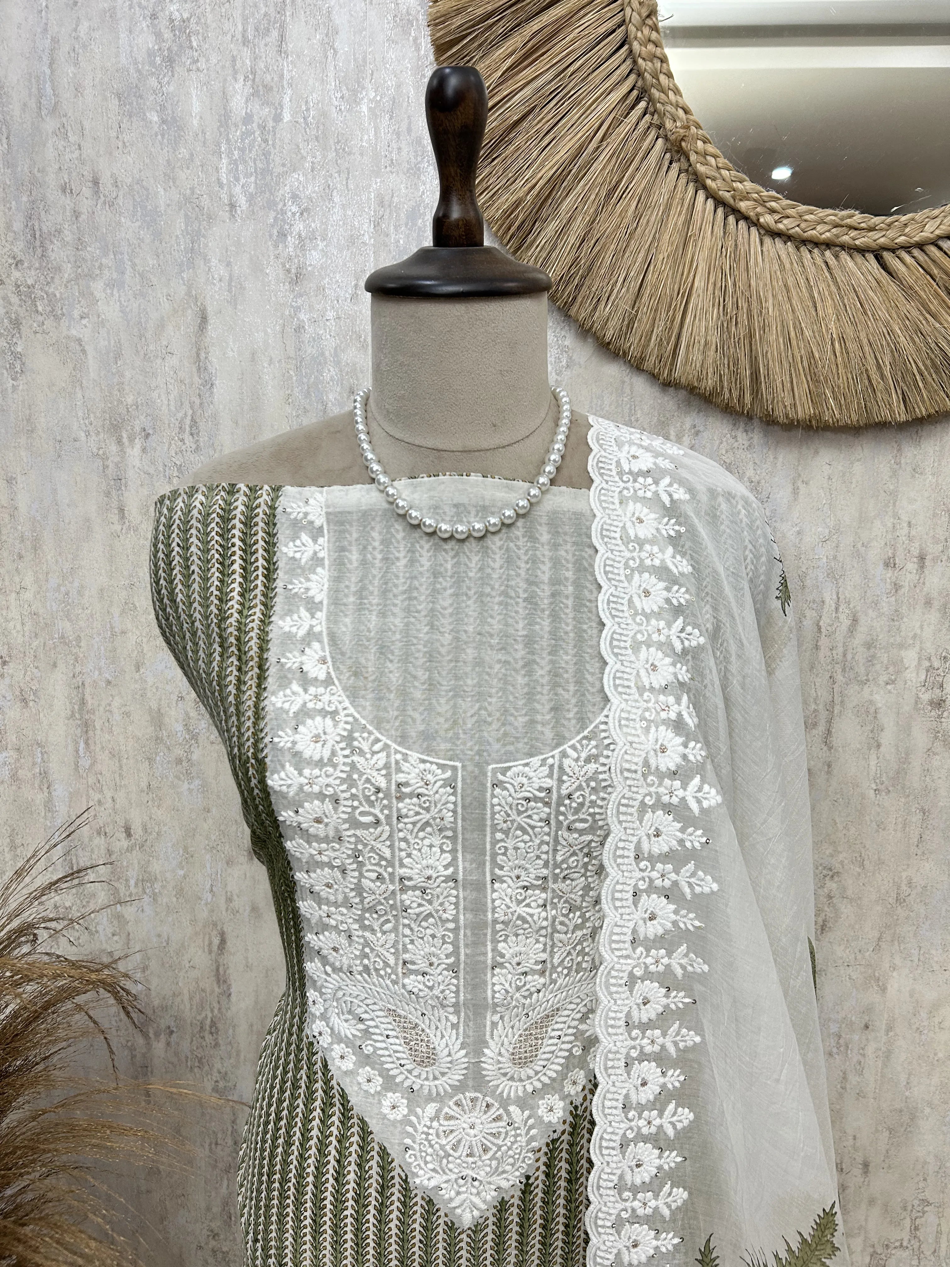 Sage Lace Elegance Unstitched Suit