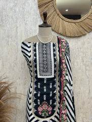 Midnight Floral Elegance Unstitched Suit