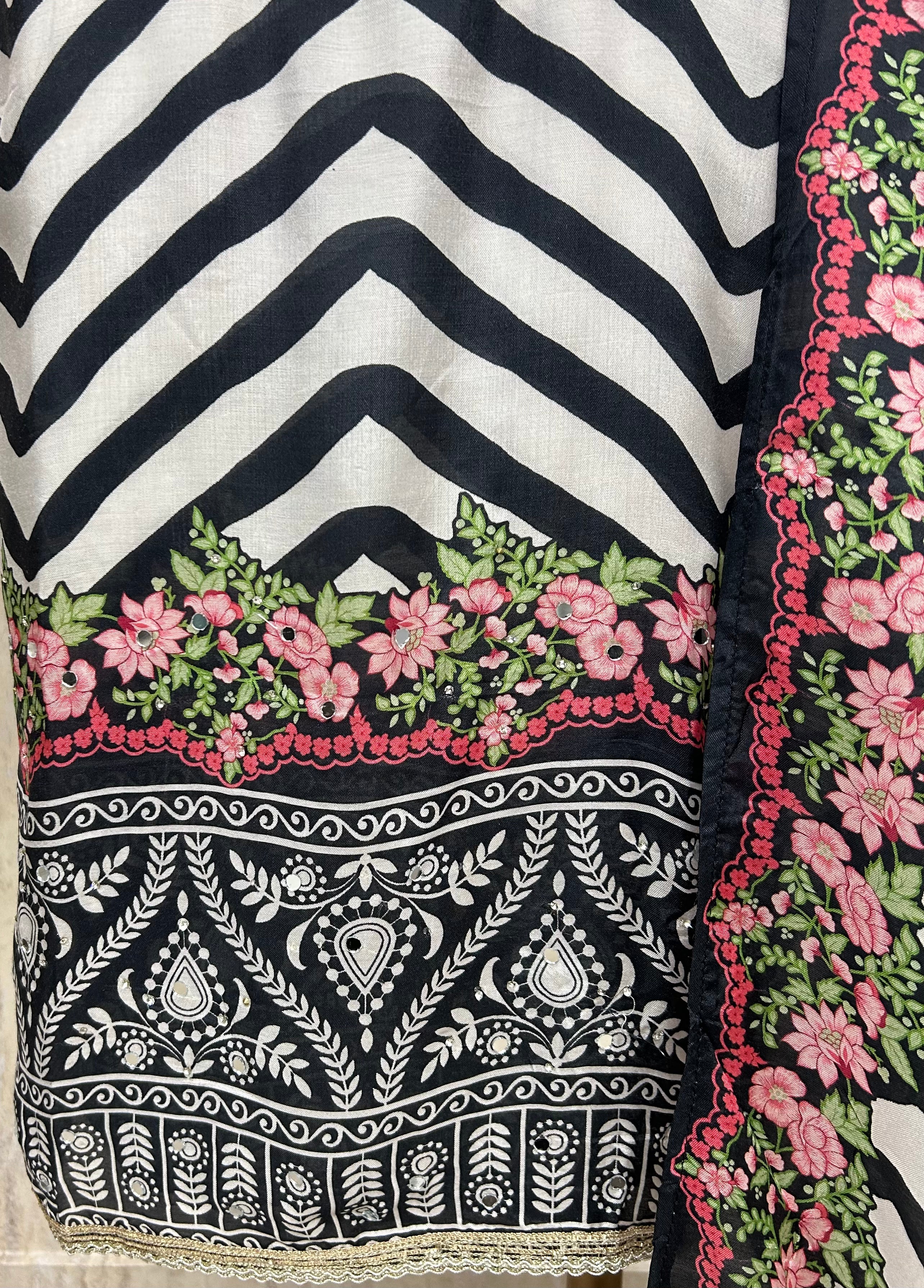 Midnight Floral Elegance Unstitched Suit