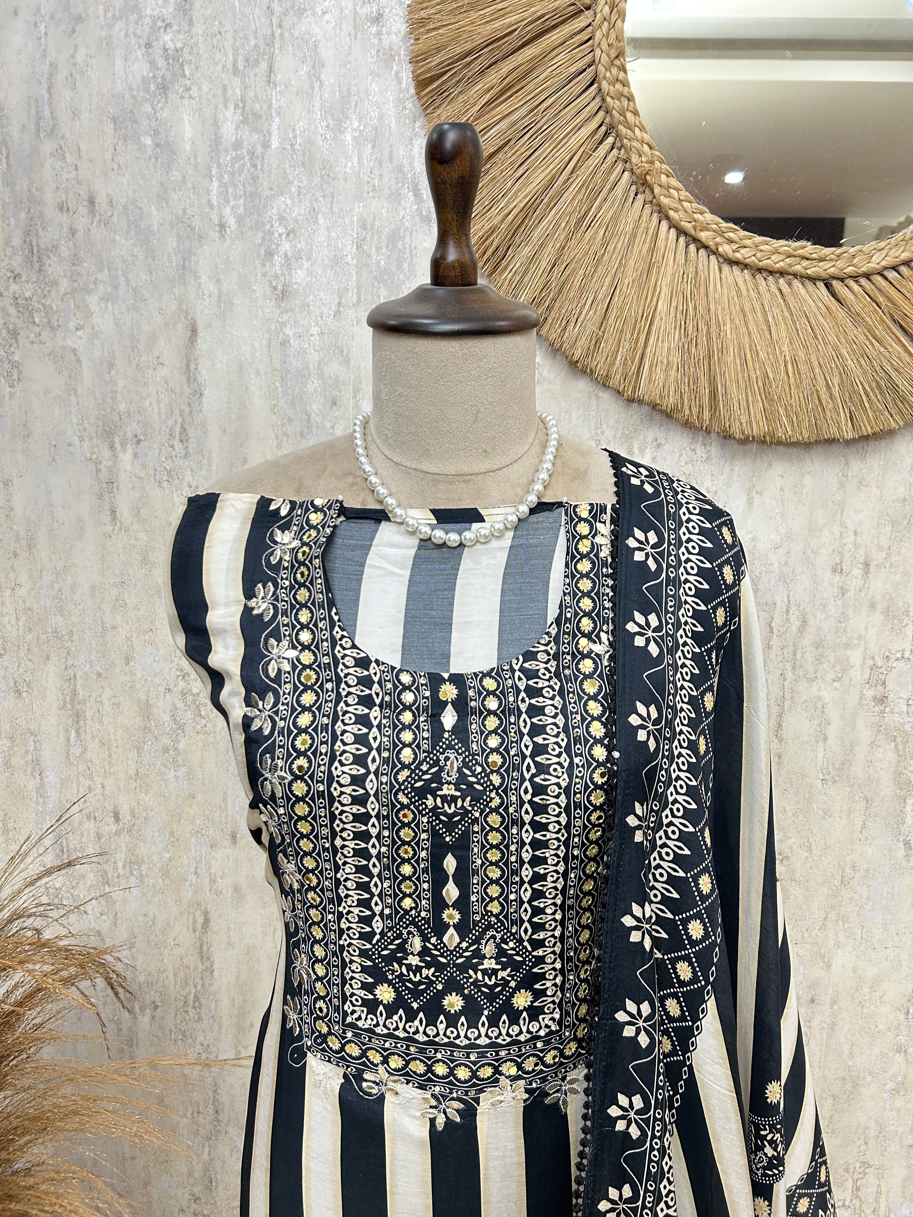 Midnight Floral Elegance Unstitched Suit