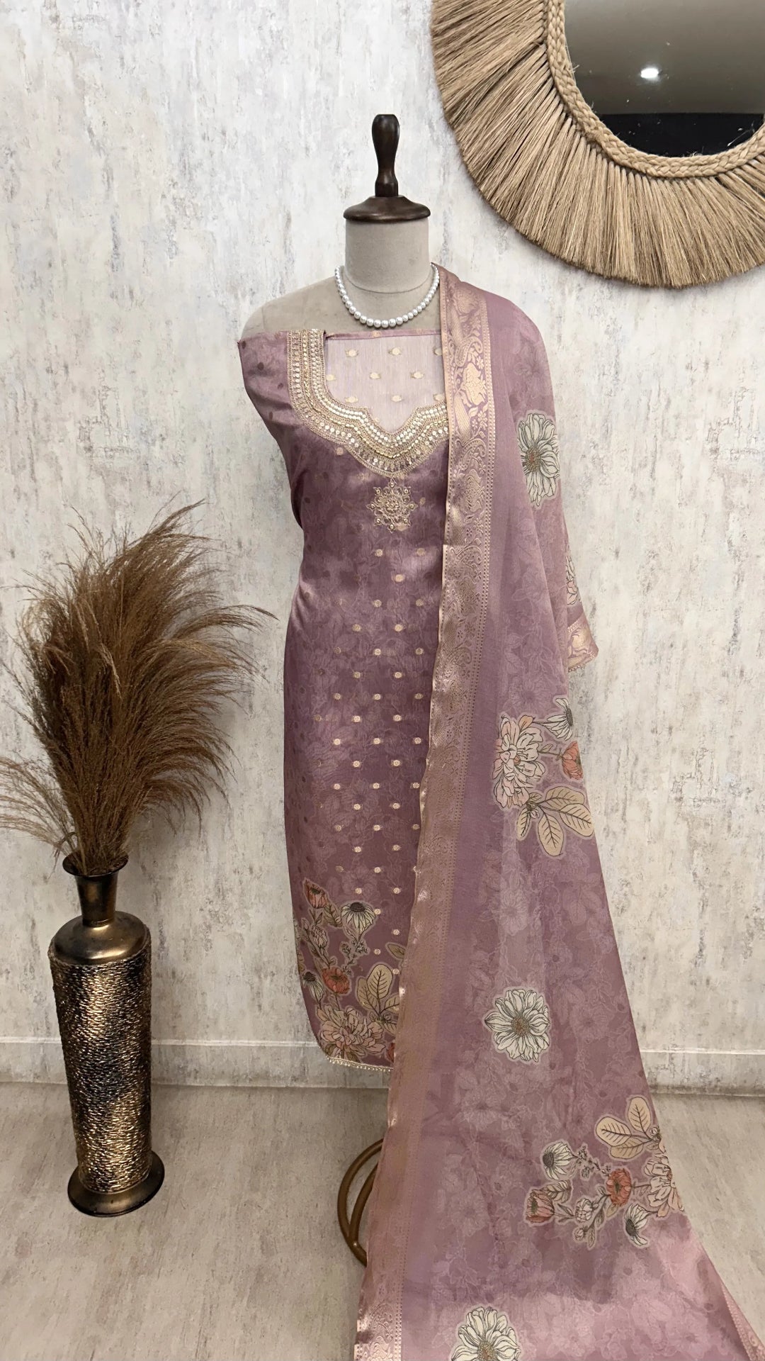 Tissue Unstitched Suit Set Featuring Sequence And Banarasi Weaving